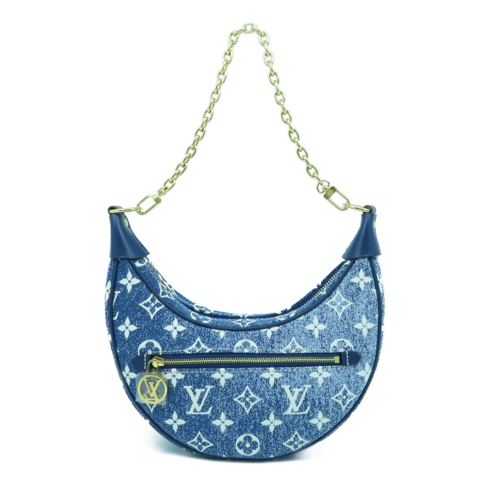 LOUIS VUITTON 牛仔布Loop PM金扣手挽肩背兩用袋藍色/白色