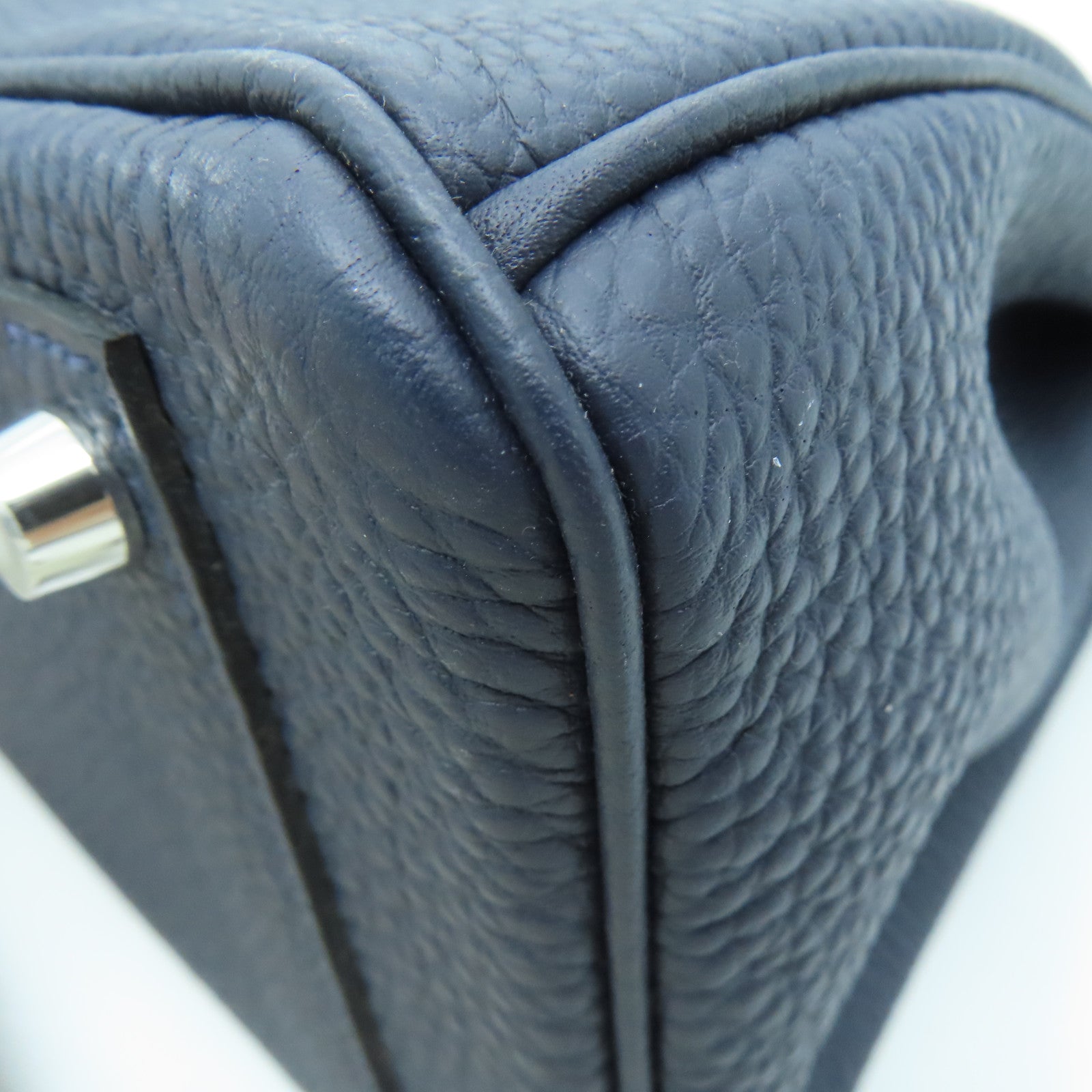HERMES Clemence Leather Birkin 30 Silver Buckle Handle Bag Blue/