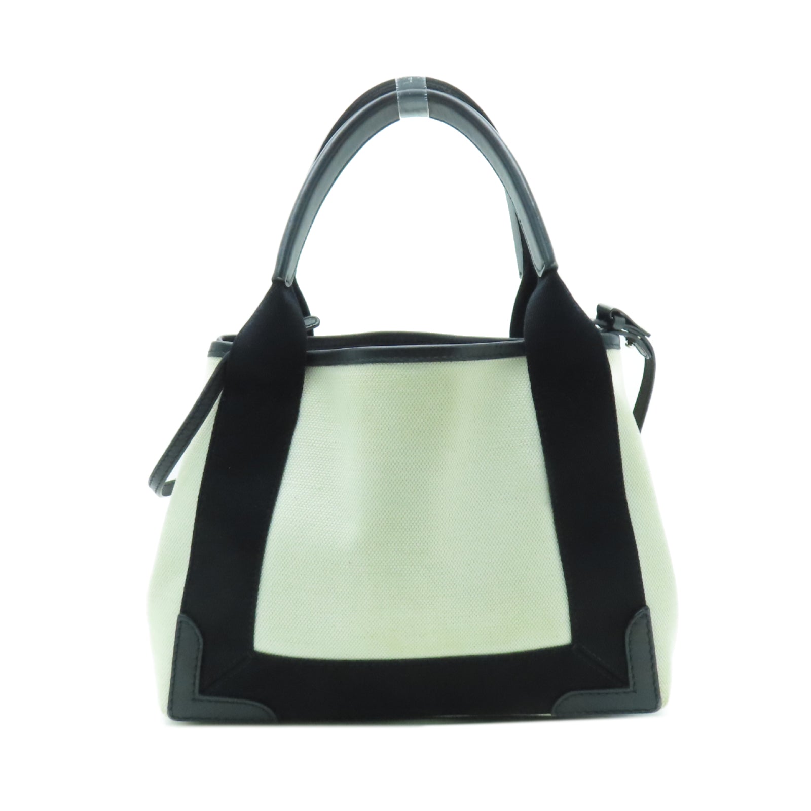 BALENCIAGA 帆布Tote Bag銀扣手挽肩背兩用袋米色/黑色