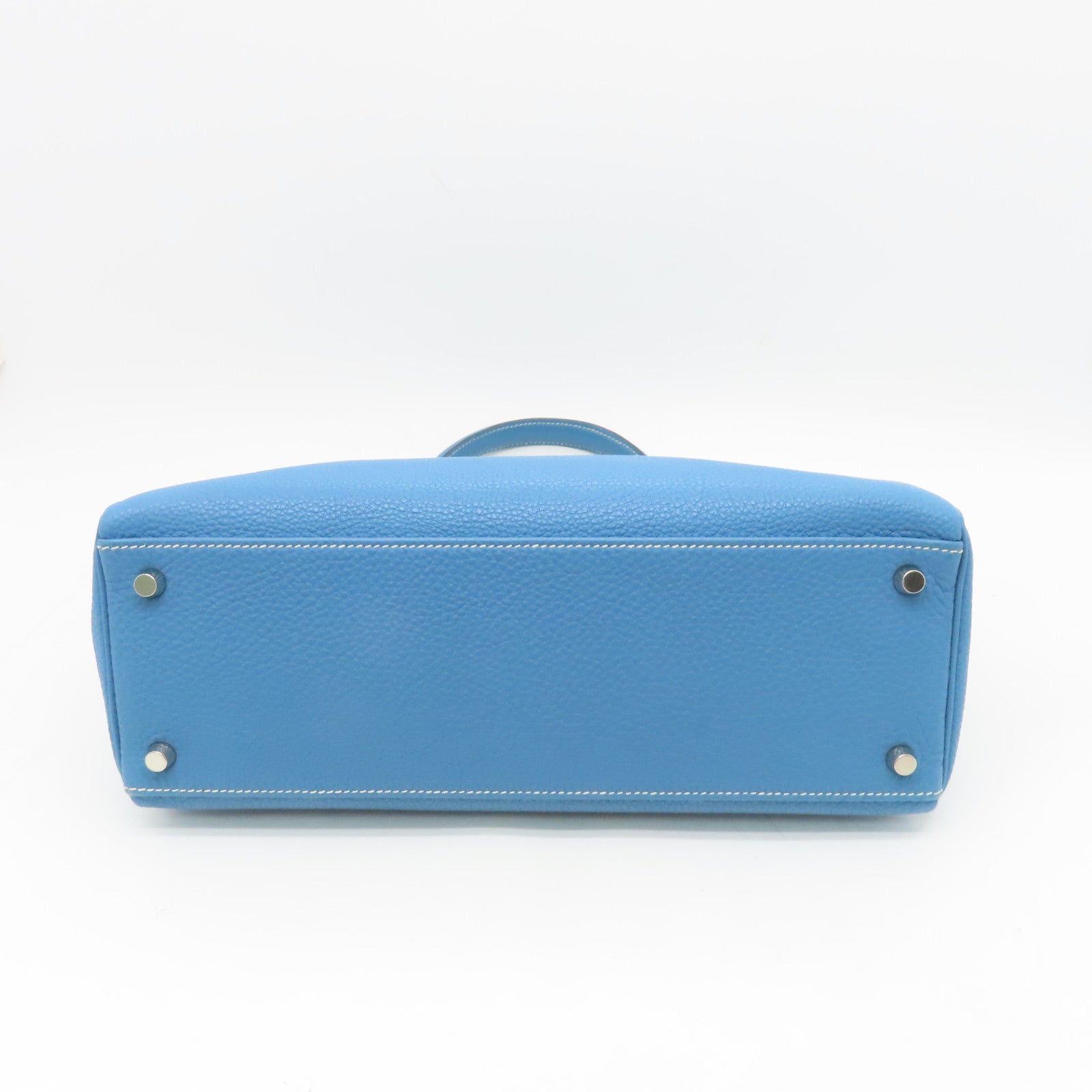HERMES Togo Leather Kelly 32 Silver Buckle Handle Shoulder Bag Blue Jean Light Blue