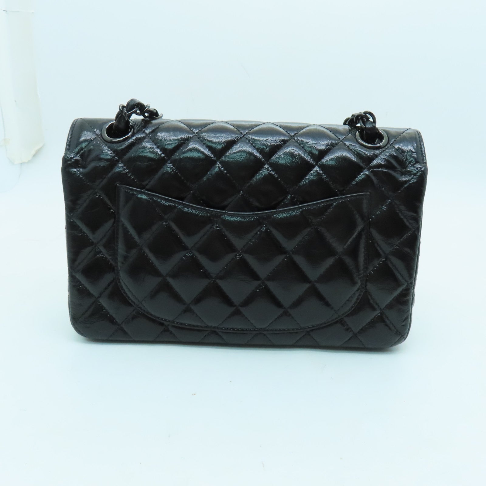 CHANEL 【激減優惠】菱格漆皮皮革Classic 23cm手挽肩背兩用袋黑色