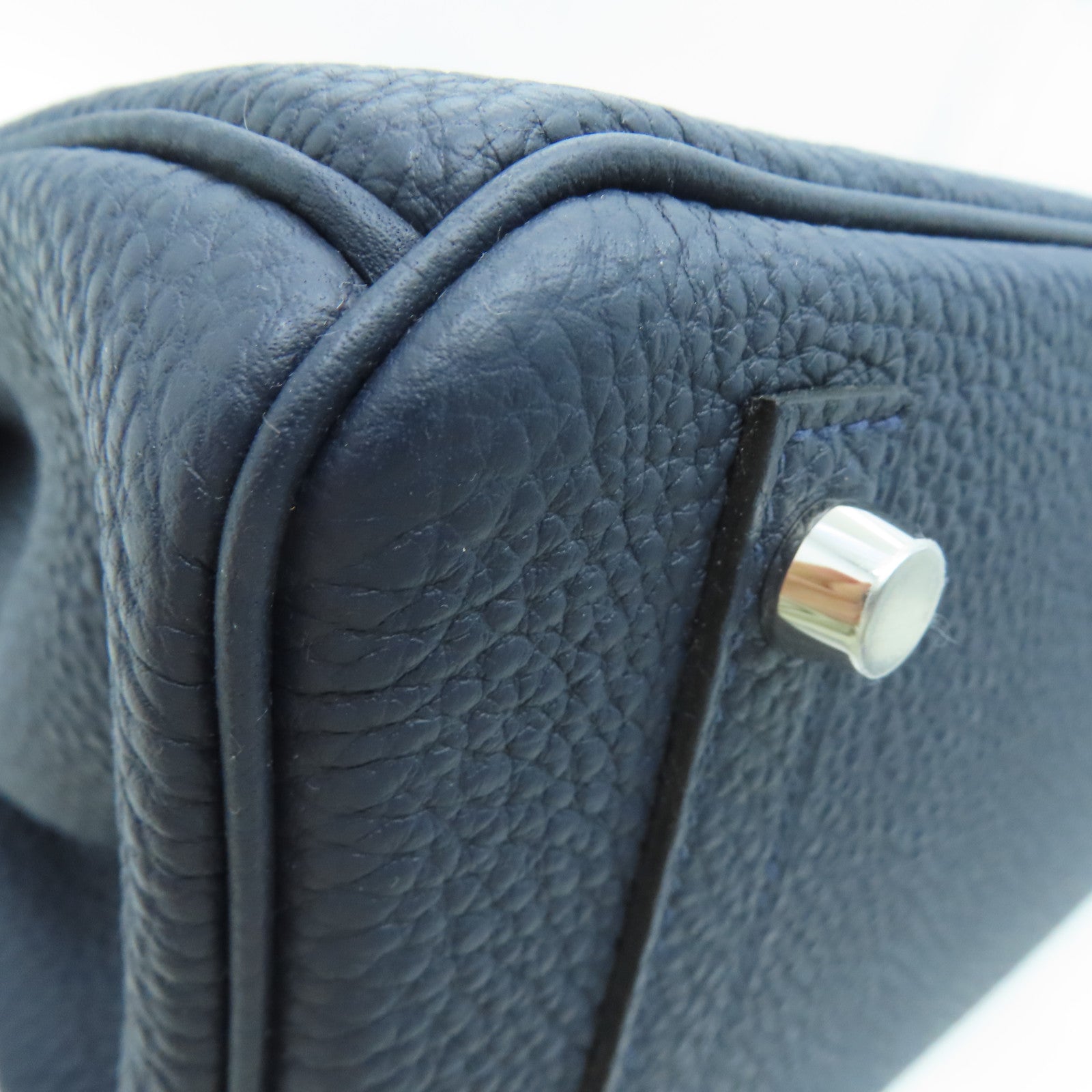 HERMES Clemence Leather Birkin 30 Silver Buckle Handle Bag Blue/