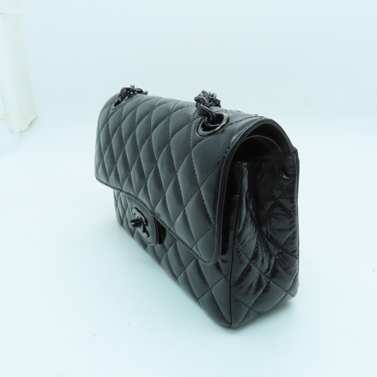 CHANEL 【激減優惠】菱格漆皮皮革Classic 23cm手挽肩背兩用袋黑色