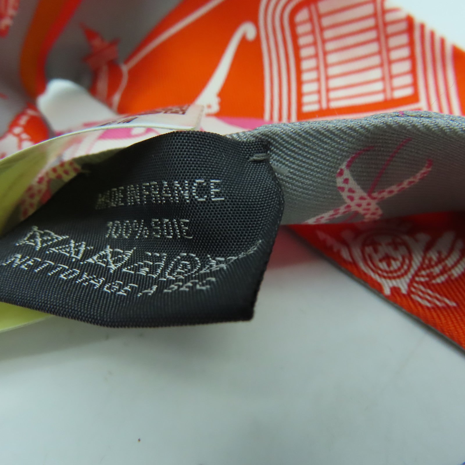 HERMES 絲質Twilly絲巾橙色/粉紅色/灰色
