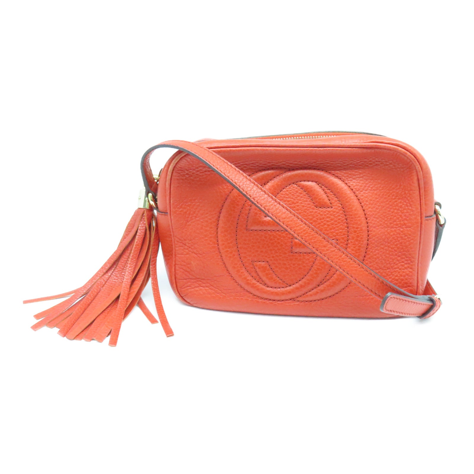 GUCCI cowhide leather Shoulder Bag gold buckle shoulder bag orange