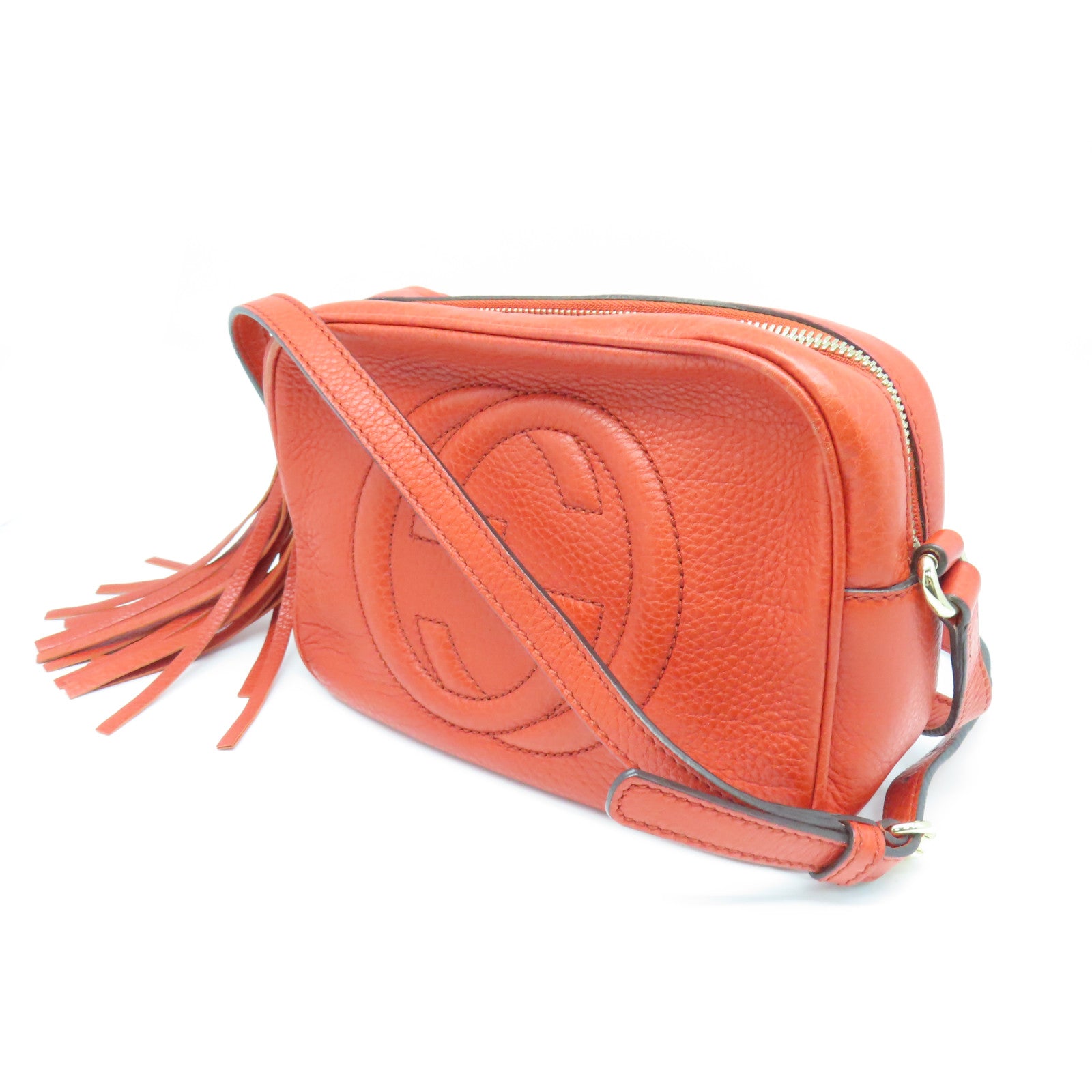 GUCCI cowhide leather Shoulder Bag gold buckle shoulder bag orange