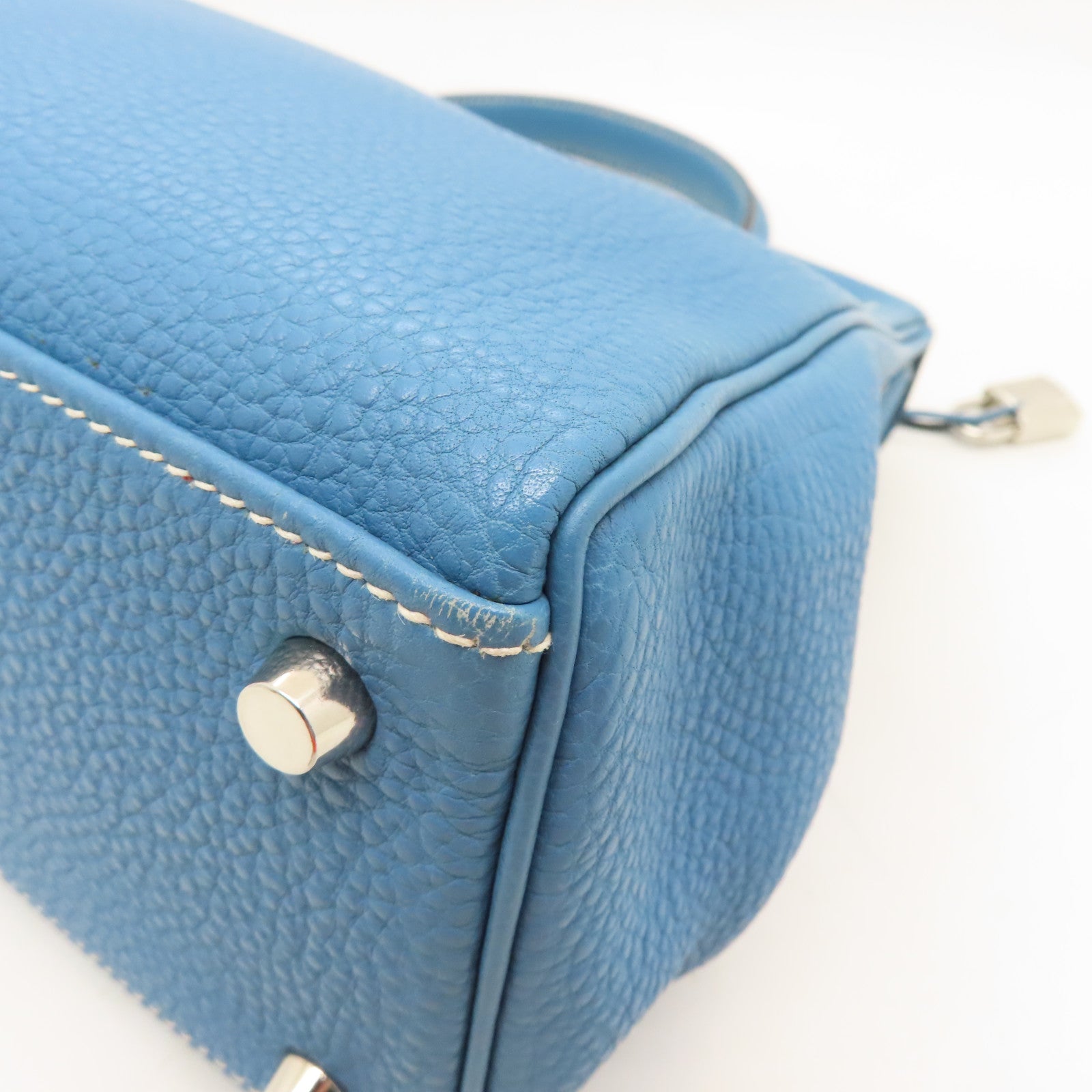 HERMES Togo Leather Kelly 32 Silver Buckle Handle Shoulder Bag Blue Jean Light Blue