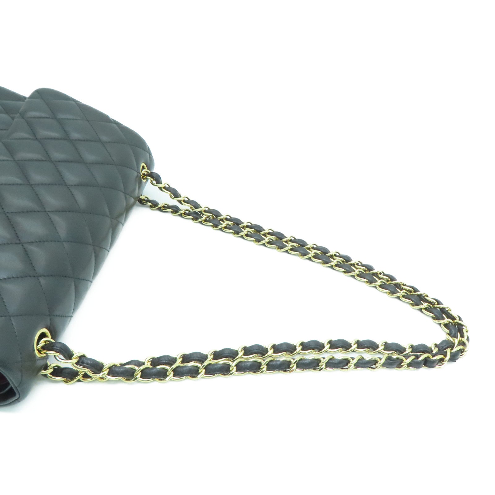 CHANEL 【激減優惠】格羊皮皮革Jumbo Classic Flap金扣鏈帶肩背袋黑色