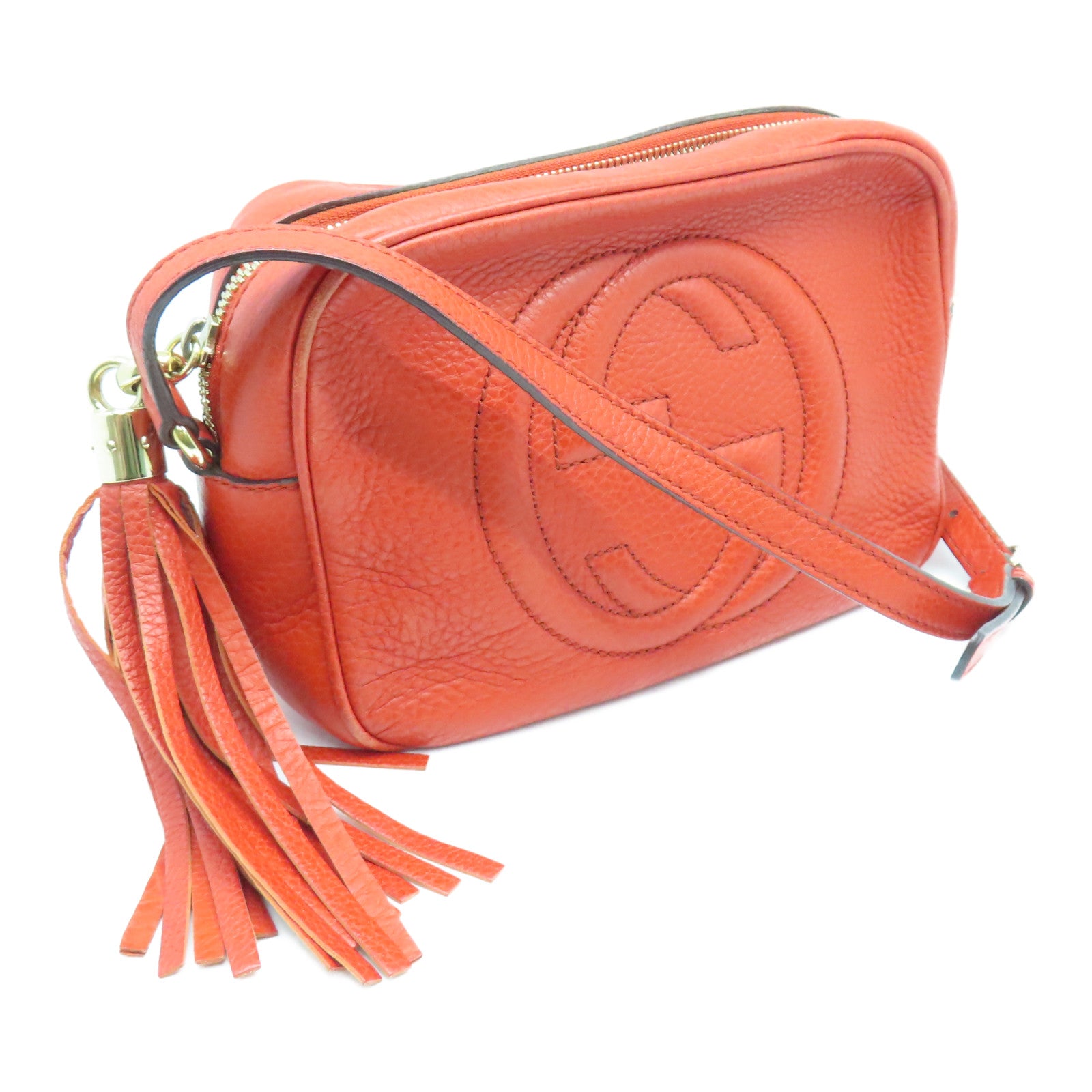 GUCCI cowhide leather Shoulder Bag gold buckle shoulder bag orange