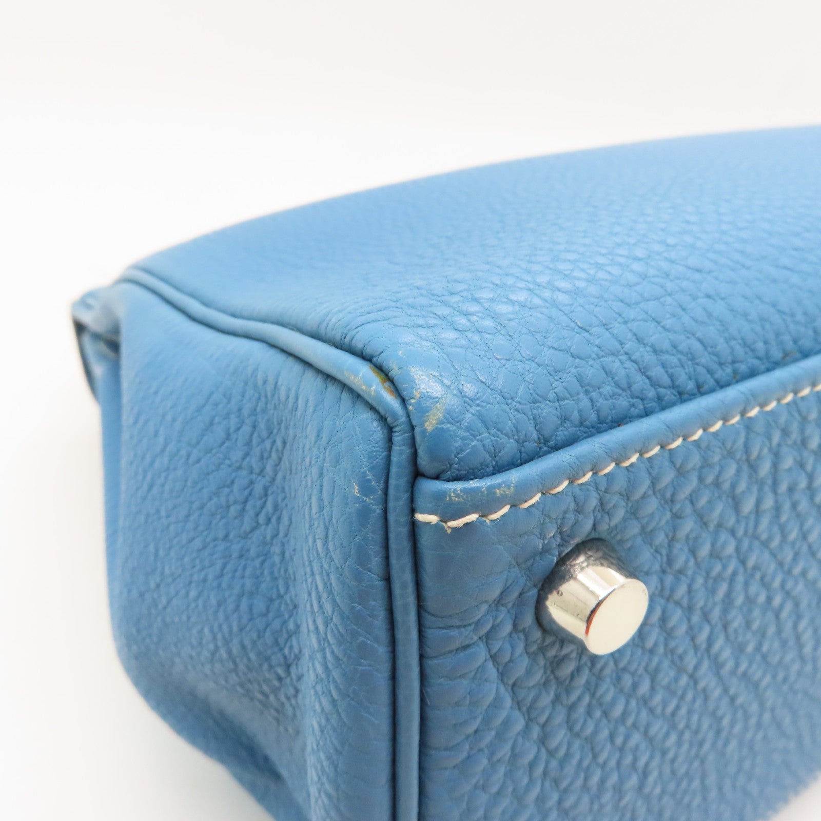 HERMES Togo Leather Kelly 32 Silver Buckle Handle Shoulder Bag Blue Jean Light Blue