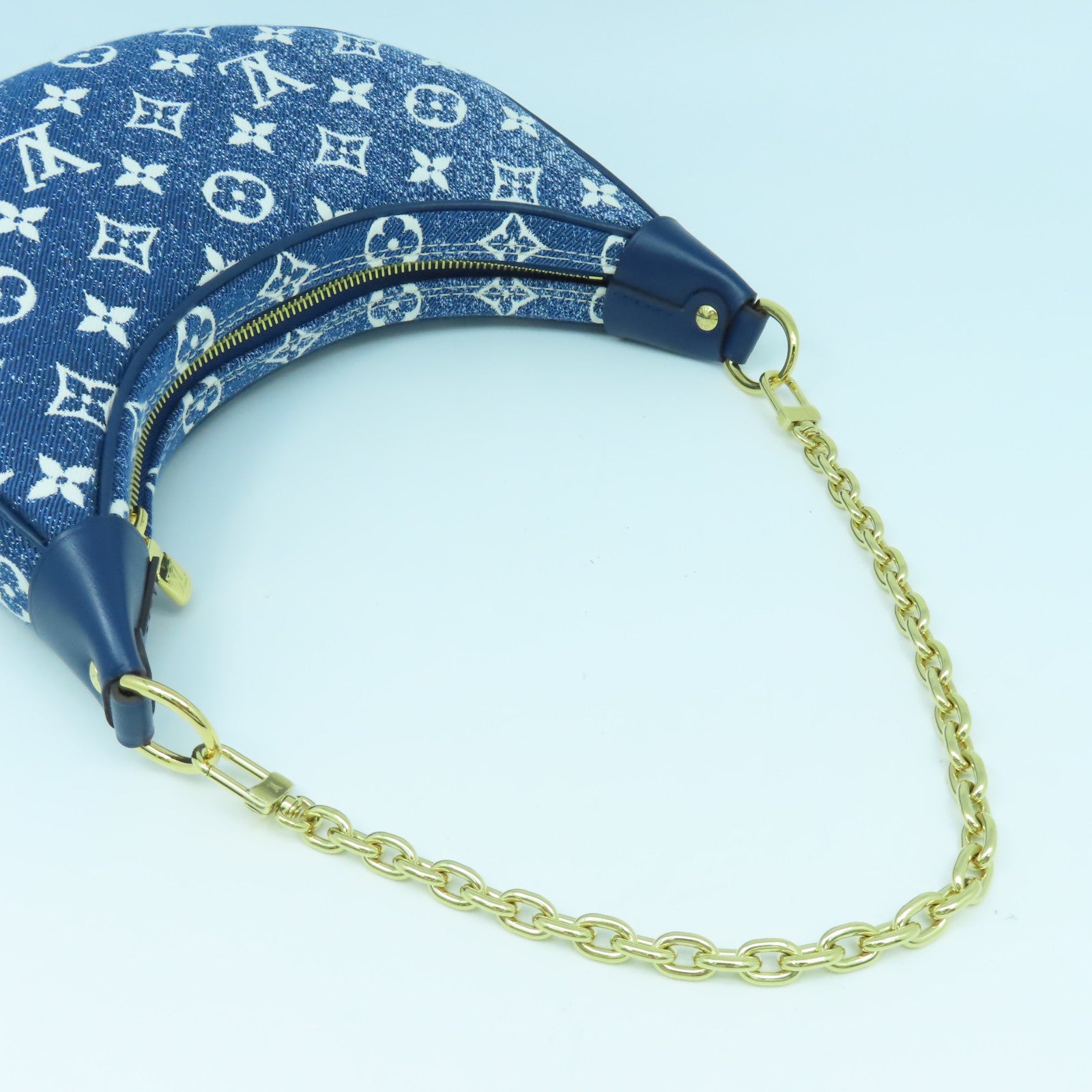 LOUIS VUITTON 牛仔布Loop PM金扣手挽肩背兩用袋藍色/白色
