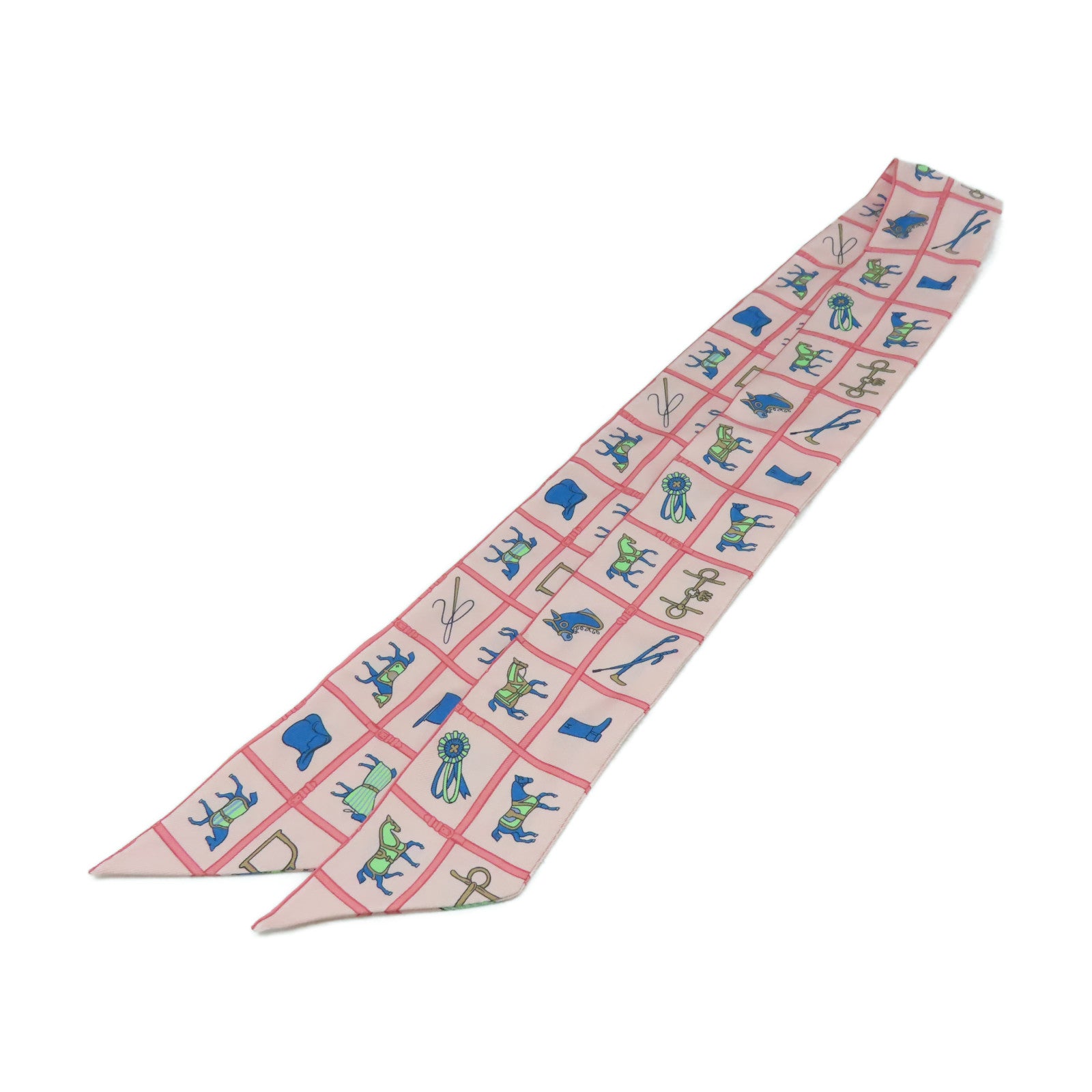 HERMES 絲質Twilly絲巾彩色/粉紅色/藍色
