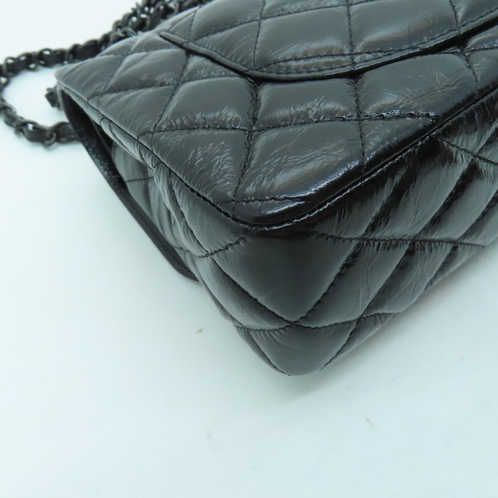 CHANEL 【激減優惠】菱格漆皮皮革Classic 23cm手挽肩背兩用袋黑色