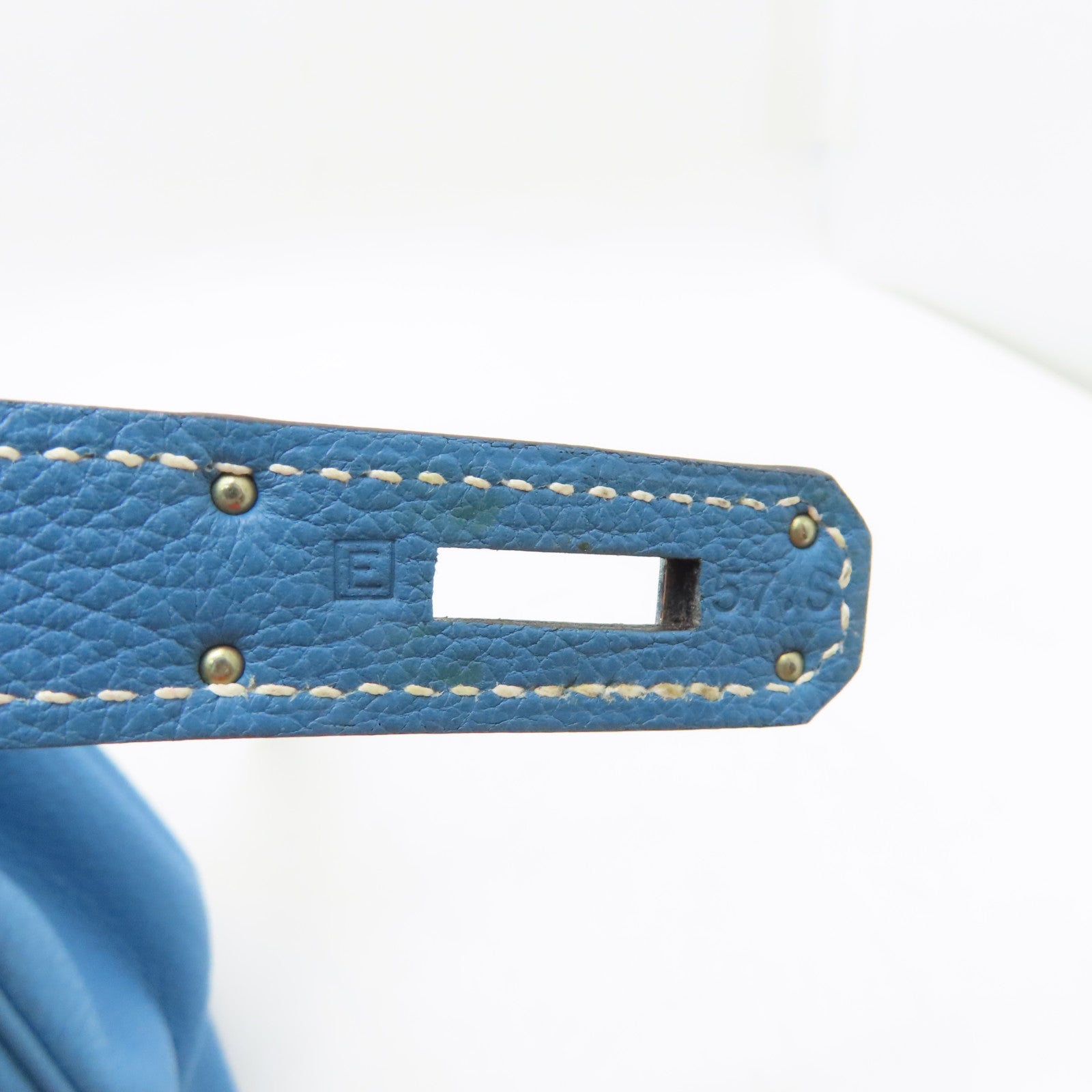 HERMES Togo Leather Kelly 32 Silver Buckle Handle Shoulder Bag Blue Jean Light Blue