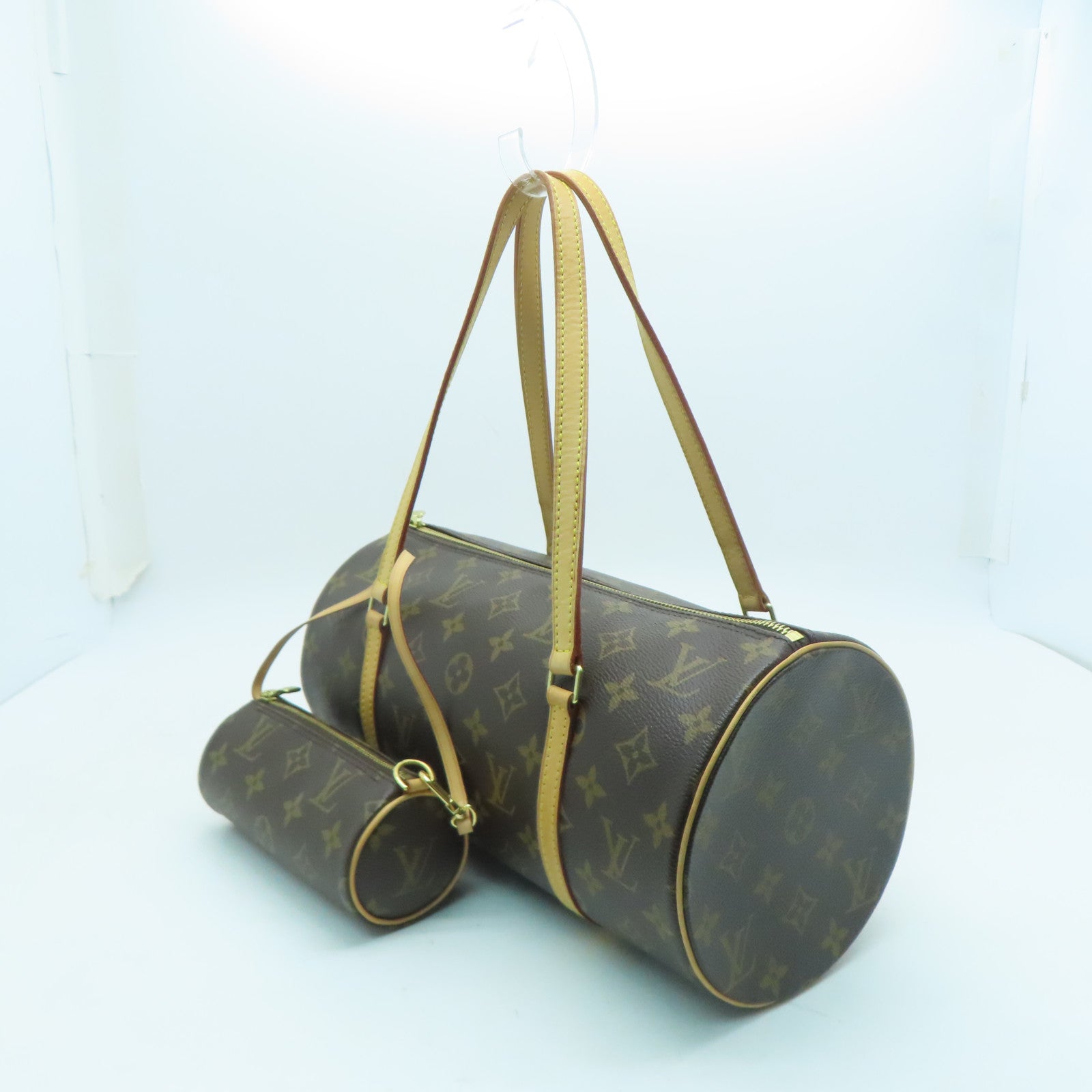 LOUIS VUITTON Monogram Papillon GM金扣肩背袋棕色