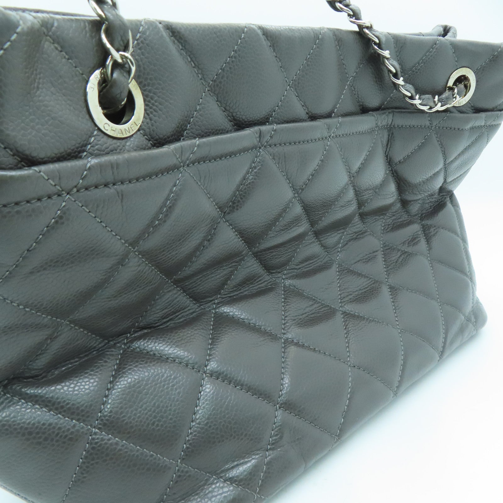 CHANEL diamond Caviar leather Chain Shoulder Bag chain silver buckle shoulder bag gray