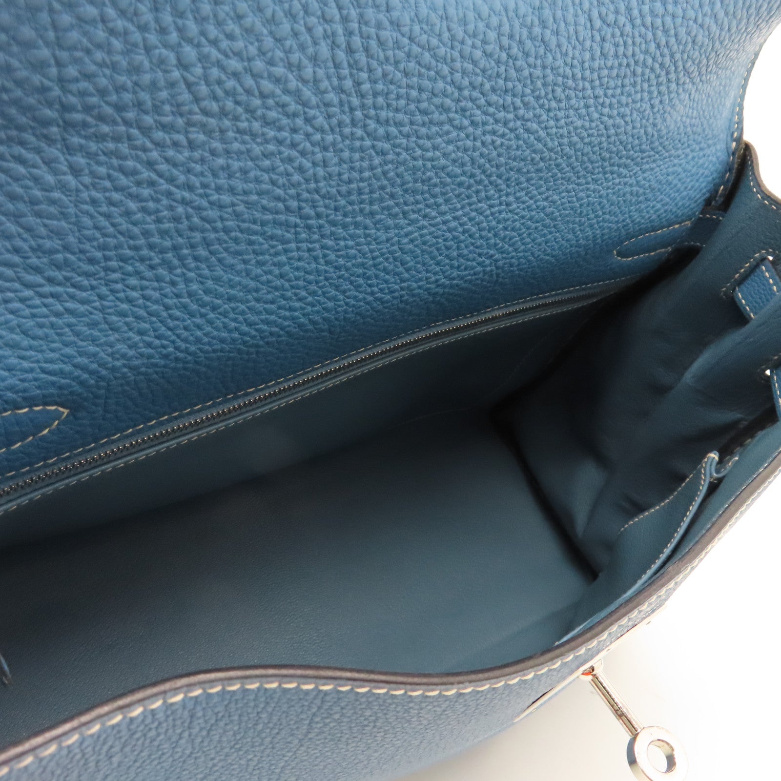 HERMES Togo Leather Kelly 32 Silver Buckle Handle Shoulder Bag Blue Jean Light Blue
