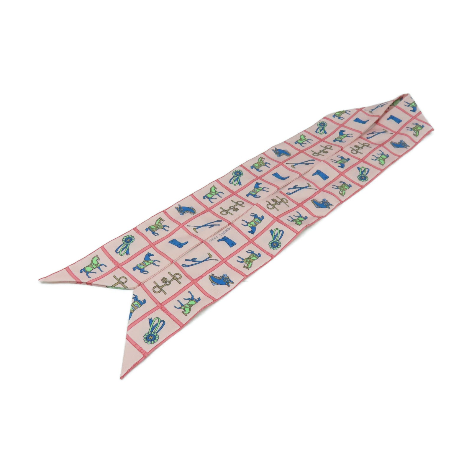 HERMES 絲質Twilly絲巾彩色/粉紅色/藍色