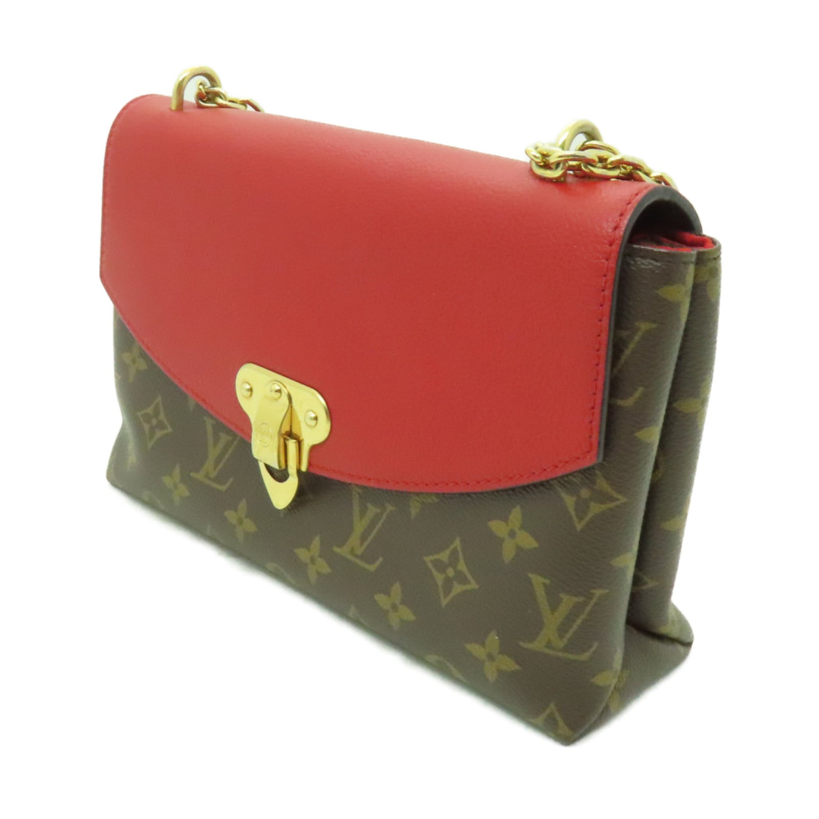 LOUIS VUITTON Monogram Saint Placide金扣鏈帶肩背袋棕色/紅色