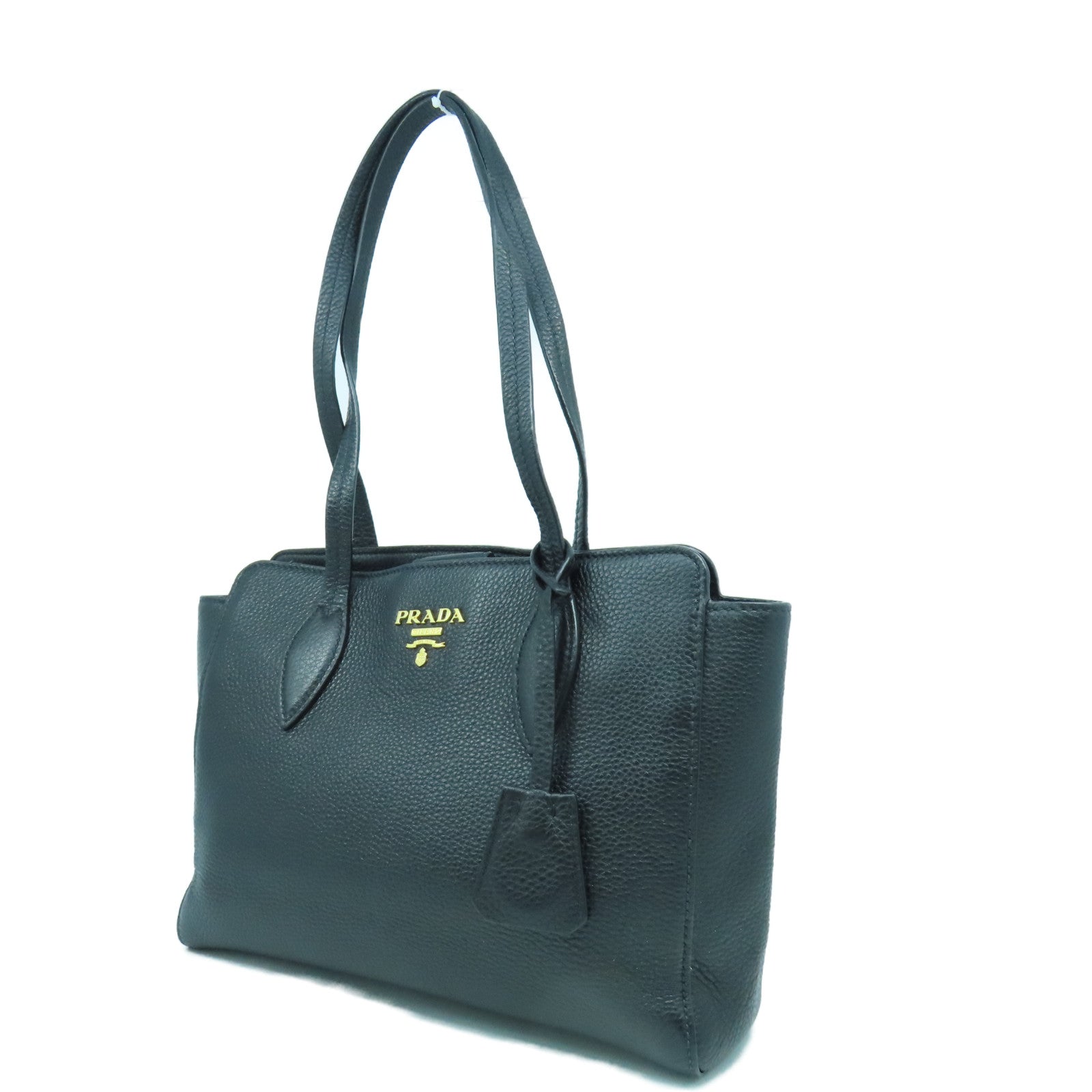 PRADA 牛皮皮革Hand Bag金扣手挽袋黑色