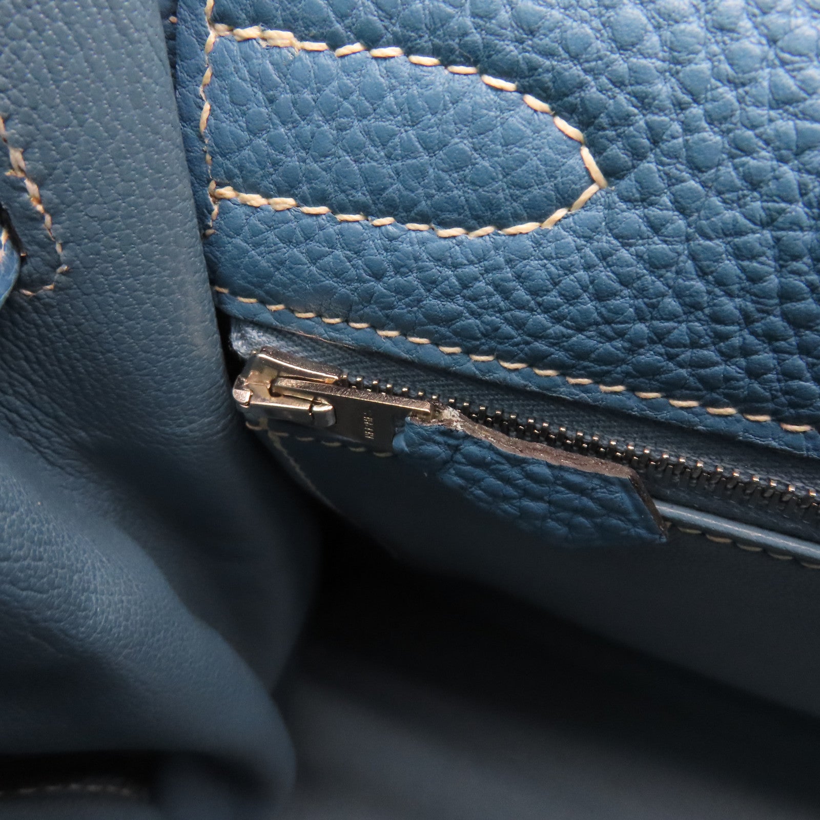 HERMES Togo Leather Kelly 32 Silver Buckle Handle Shoulder Bag Blue Jean Light Blue