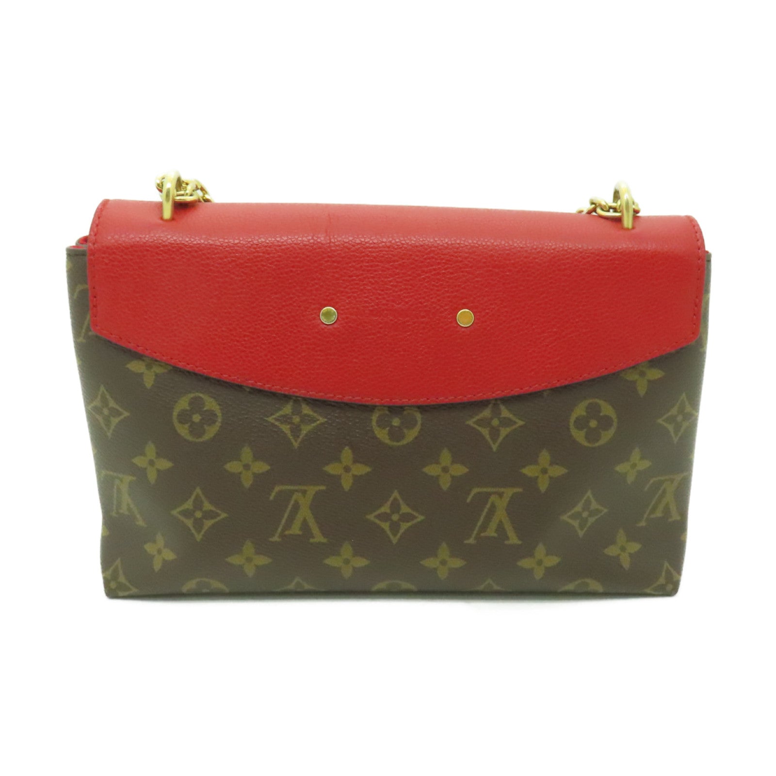 LOUIS VUITTON Monogram Saint Placide金扣鏈帶肩背袋棕色/紅色