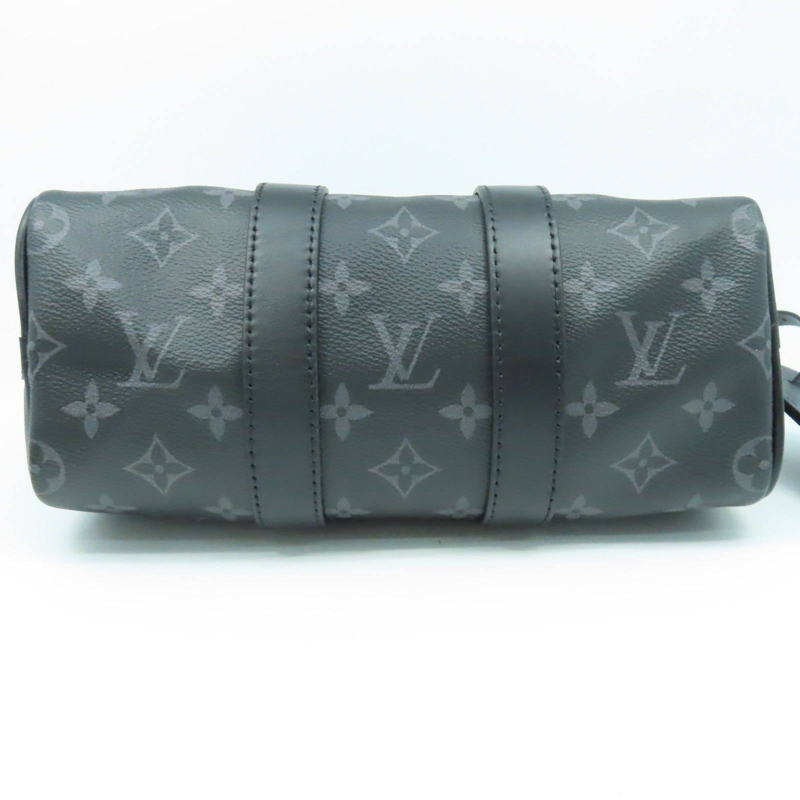 LOUIS VUITTON Monogram Eclipse Keepall Bandouliere 25銀扣手挽肩背兩用袋黑色