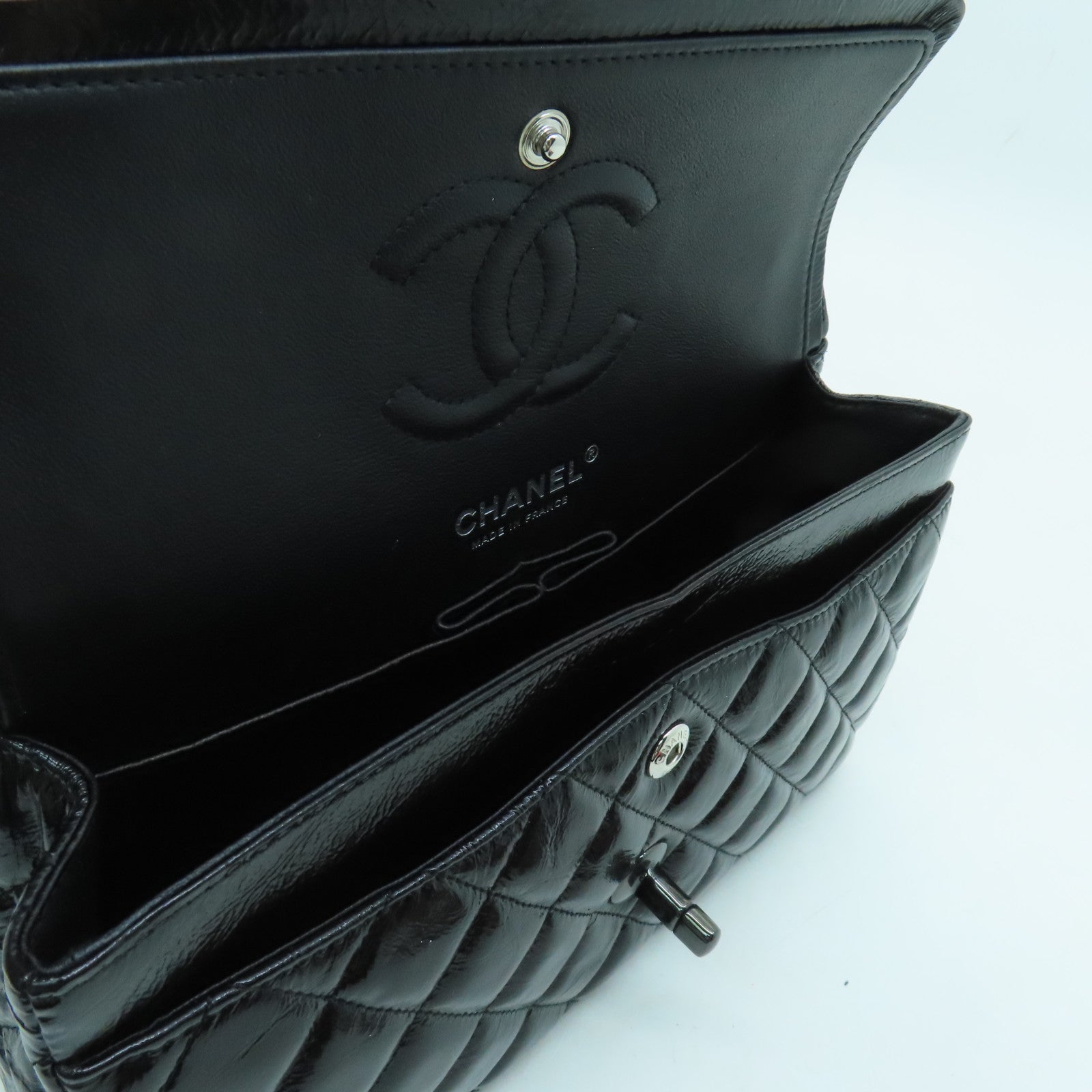 CHANEL 【激減優惠】菱格漆皮皮革Classic 23cm手挽肩背兩用袋黑色