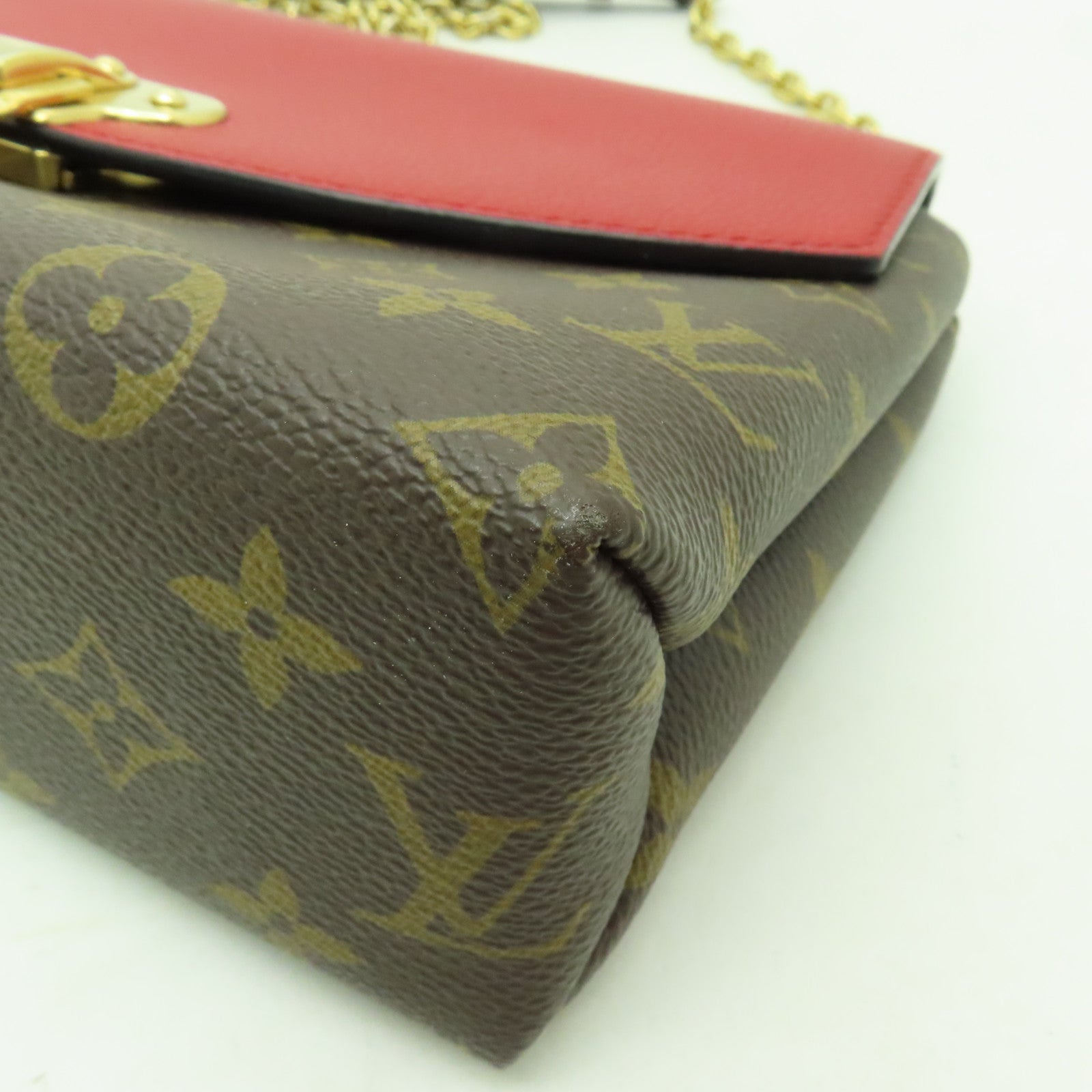 LOUIS VUITTON Monogram Saint Placide金扣鏈帶肩背袋棕色/紅色