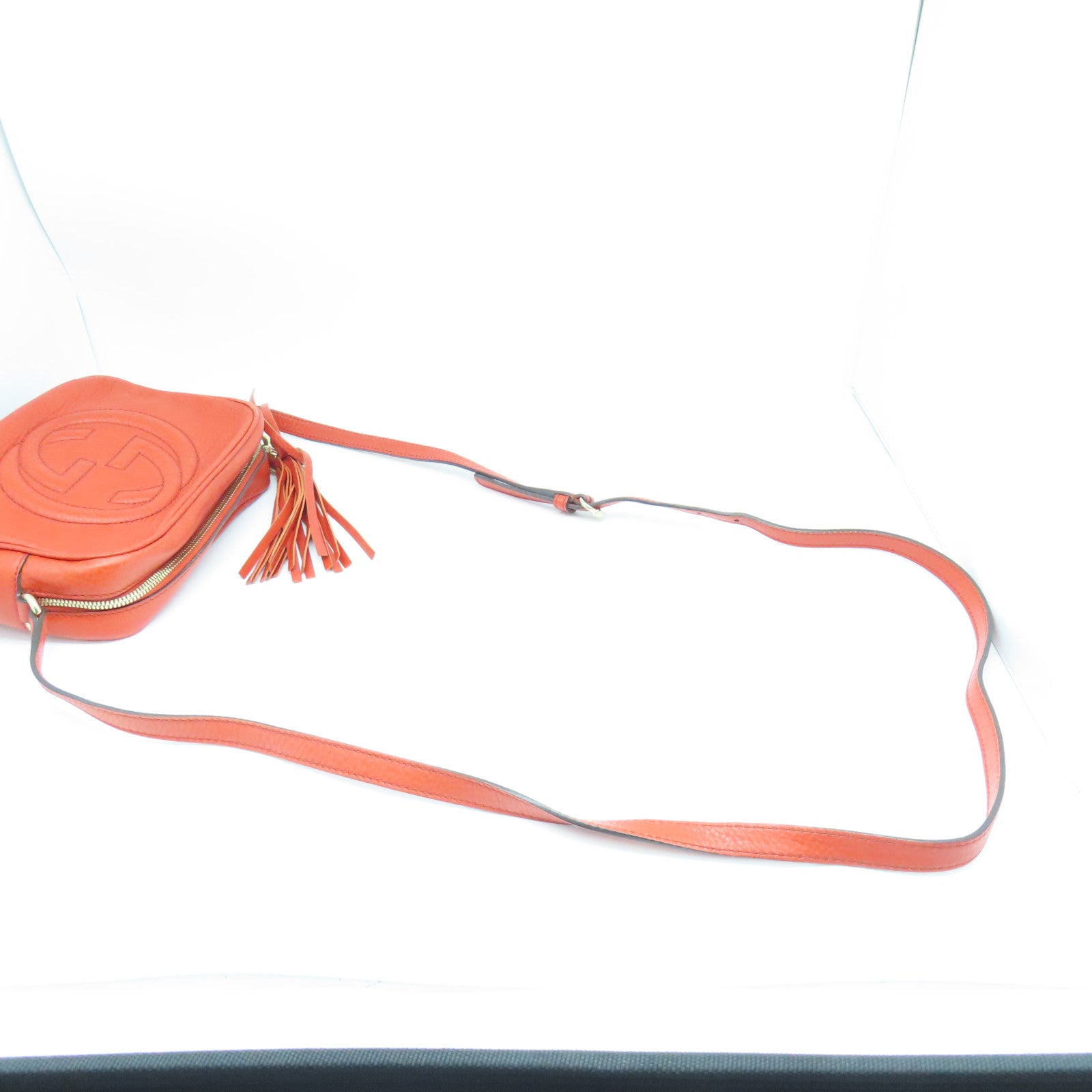 GUCCI cowhide leather Shoulder Bag gold buckle shoulder bag orange