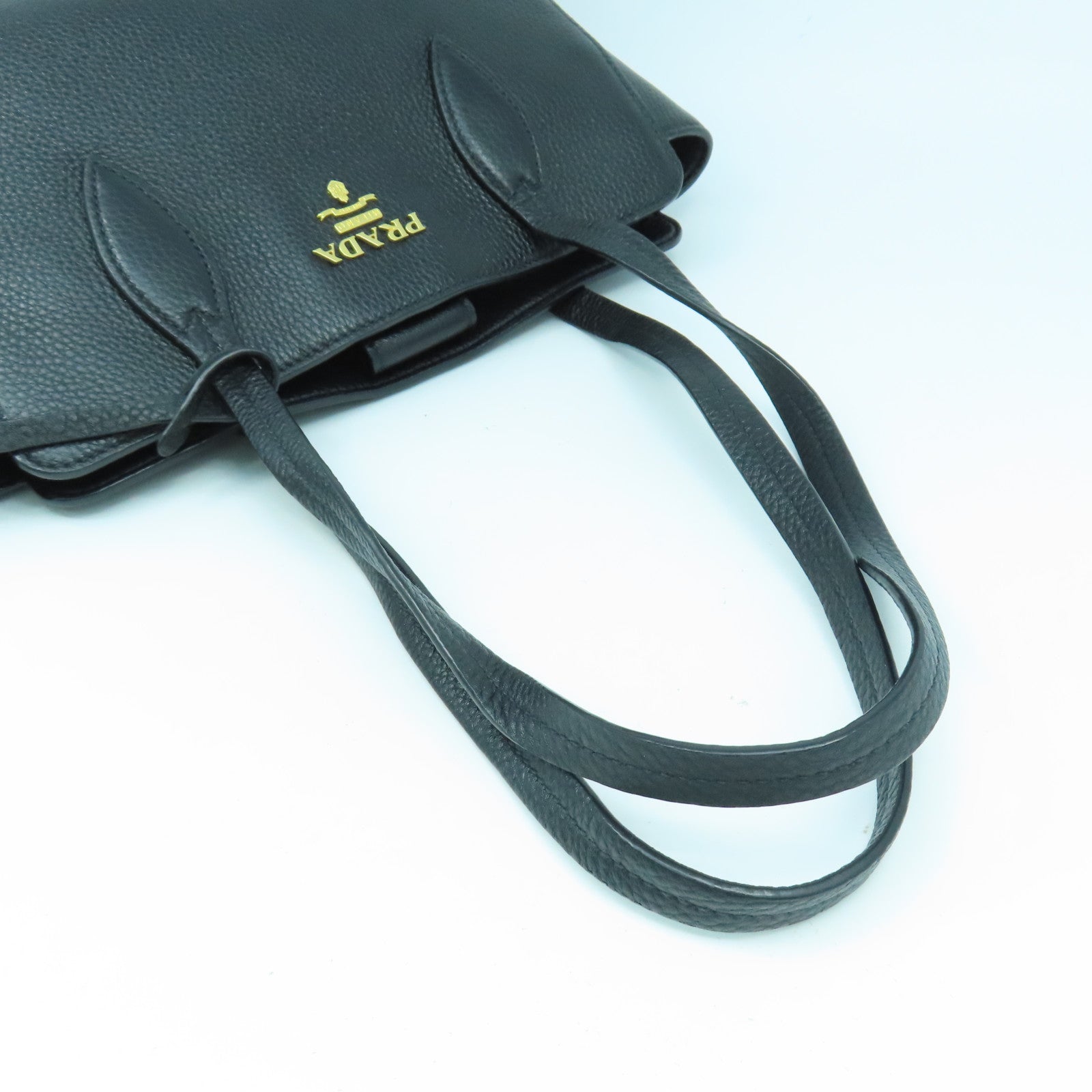 PRADA 牛皮皮革Hand Bag金扣手挽袋黑色