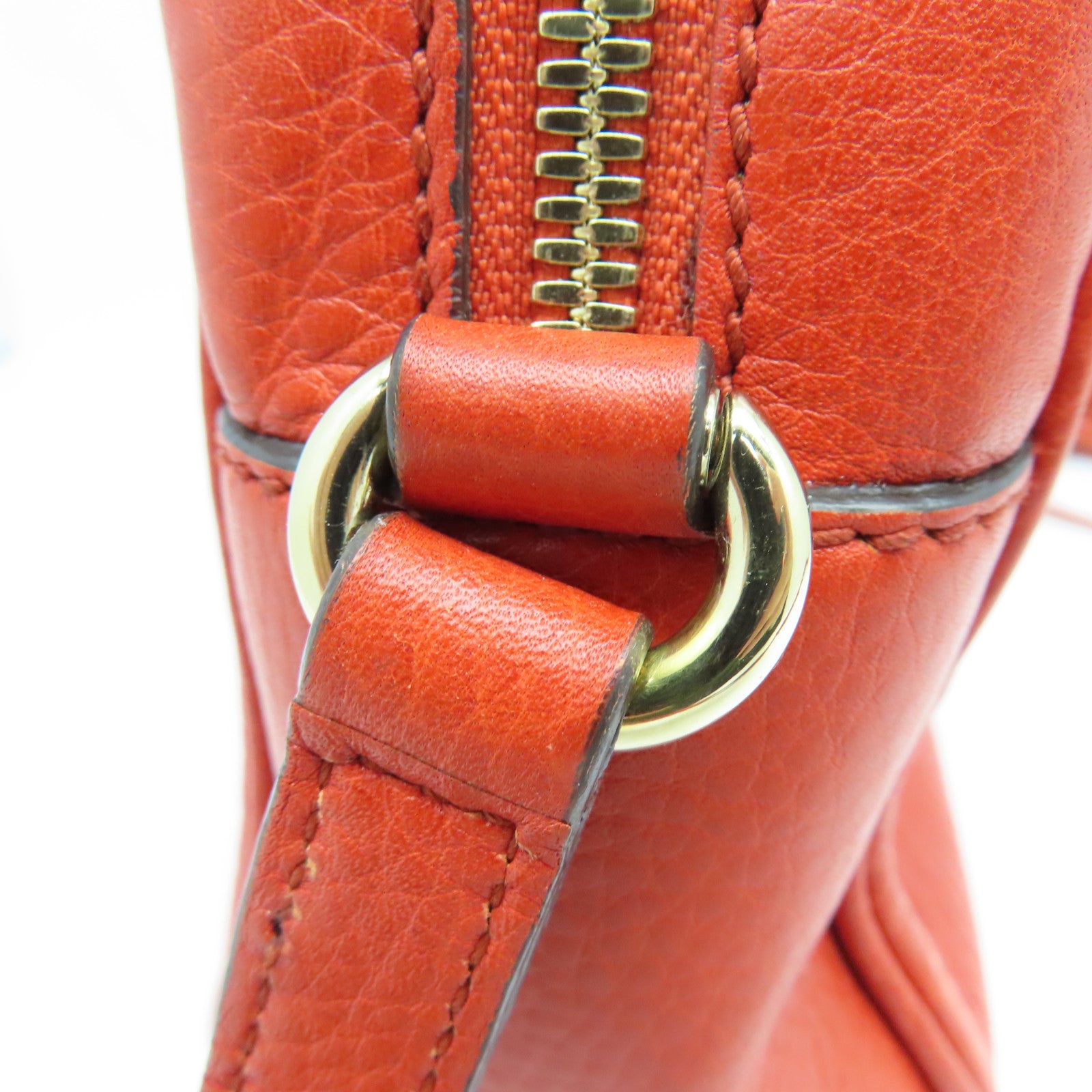 GUCCI cowhide leather Shoulder Bag gold buckle shoulder bag orange