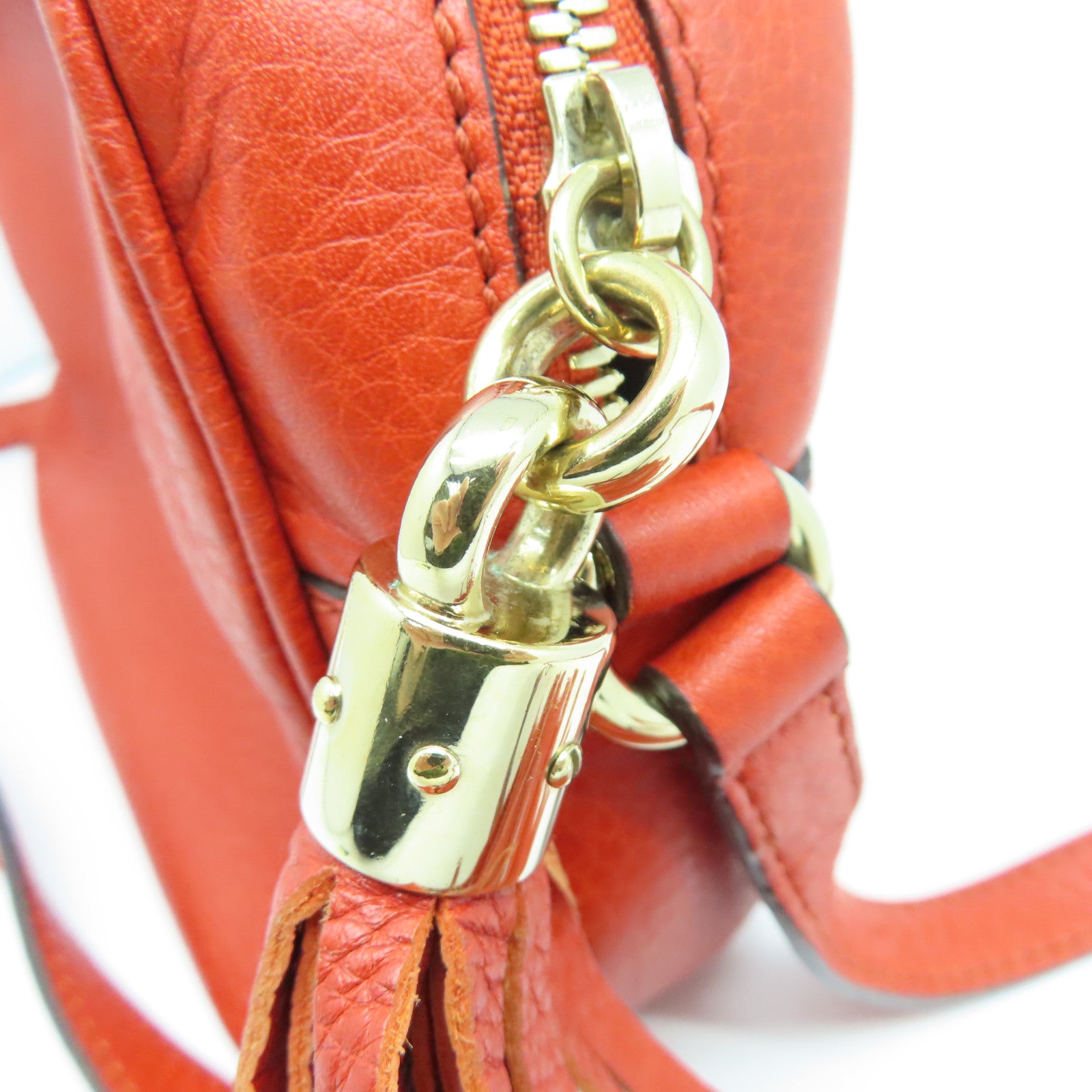 GUCCI cowhide leather Shoulder Bag gold buckle shoulder bag orange