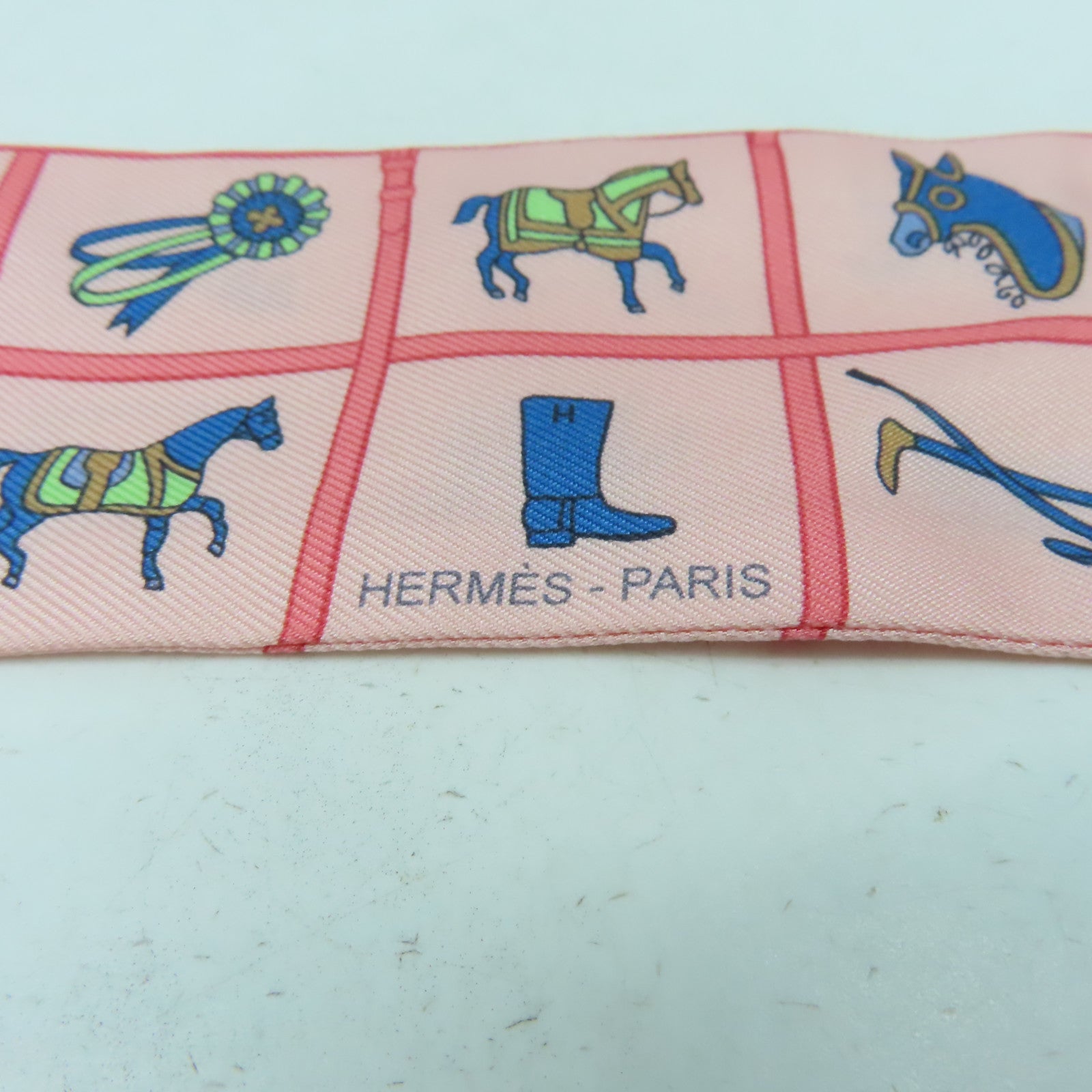 HERMES 絲質Twilly絲巾彩色/粉紅色/藍色