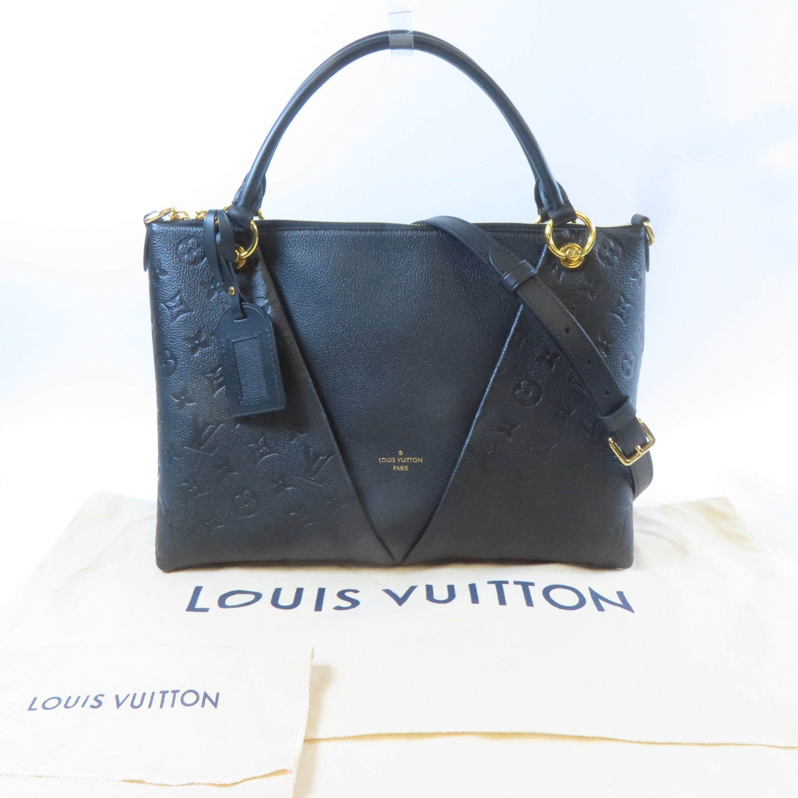 LOUIS VUITTON Monogram Empreinte V Tote MM金扣手挽肩背兩用袋黑色