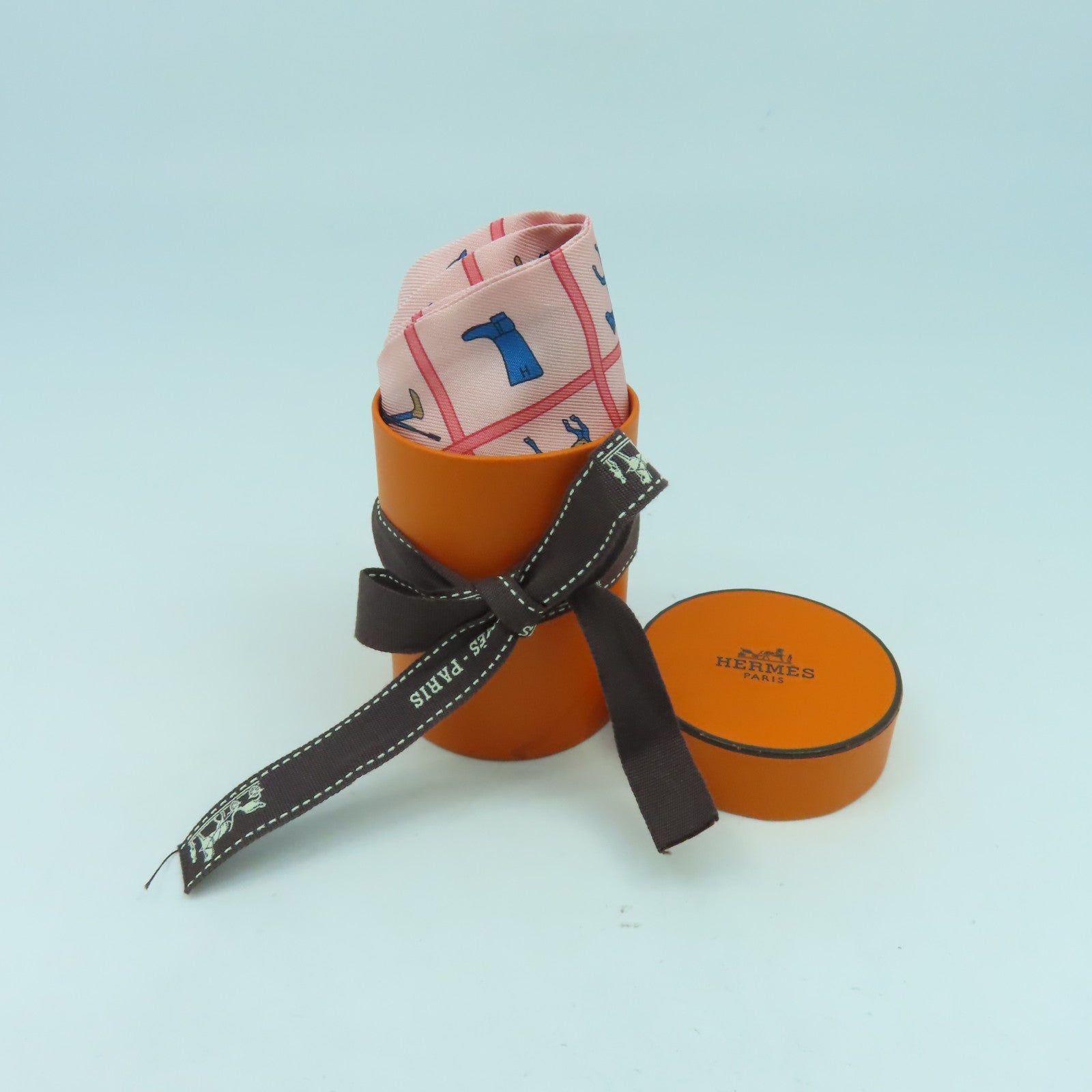 HERMES 絲質Twilly絲巾彩色/粉紅色/藍色