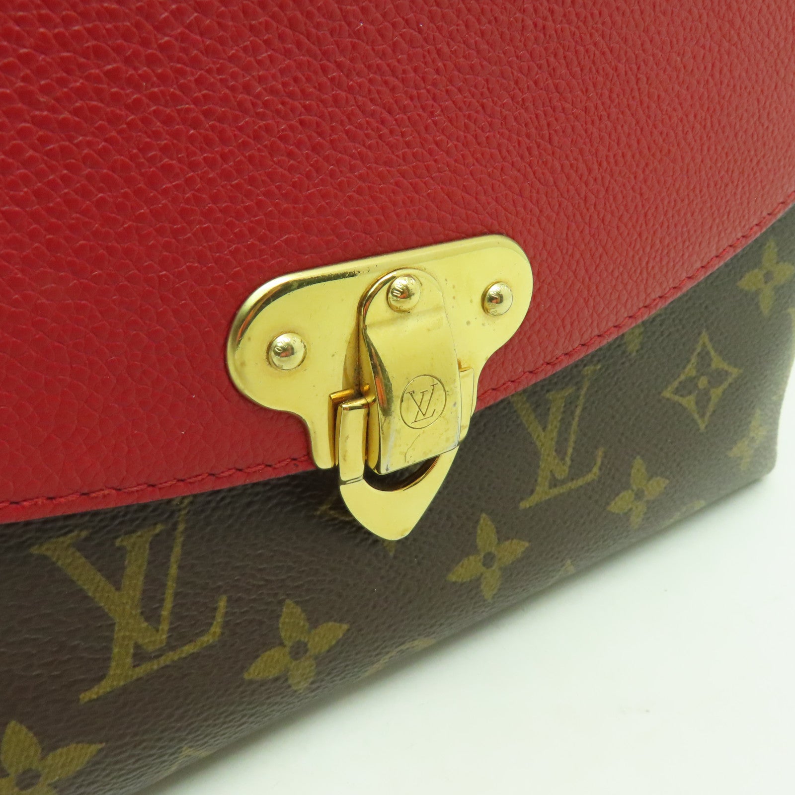 LOUIS VUITTON Monogram Saint Placide金扣鏈帶肩背袋棕色/紅色