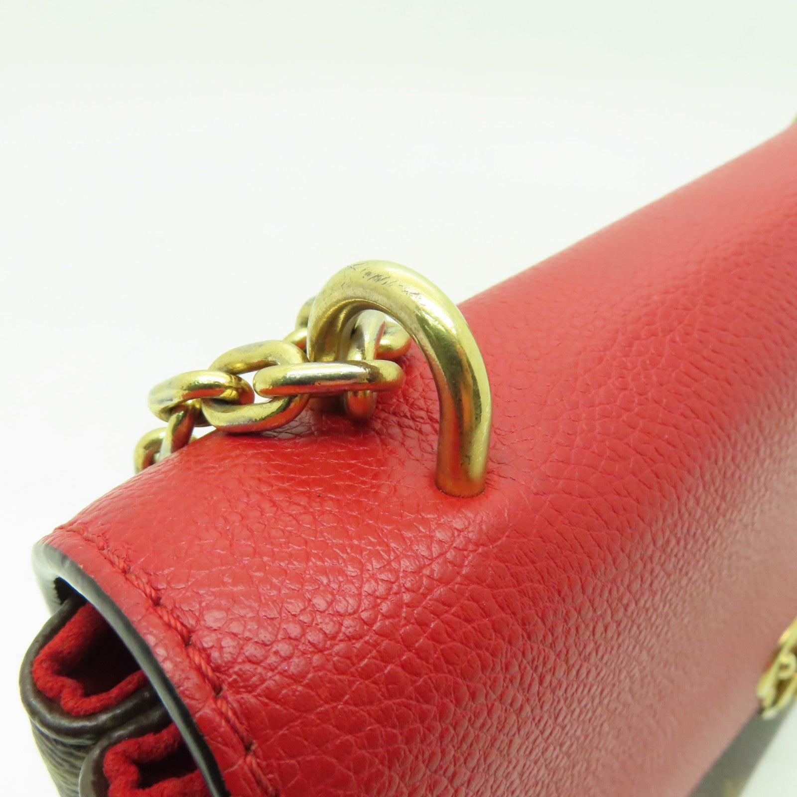 LOUIS VUITTON Monogram Saint Placide金扣鏈帶肩背袋棕色/紅色