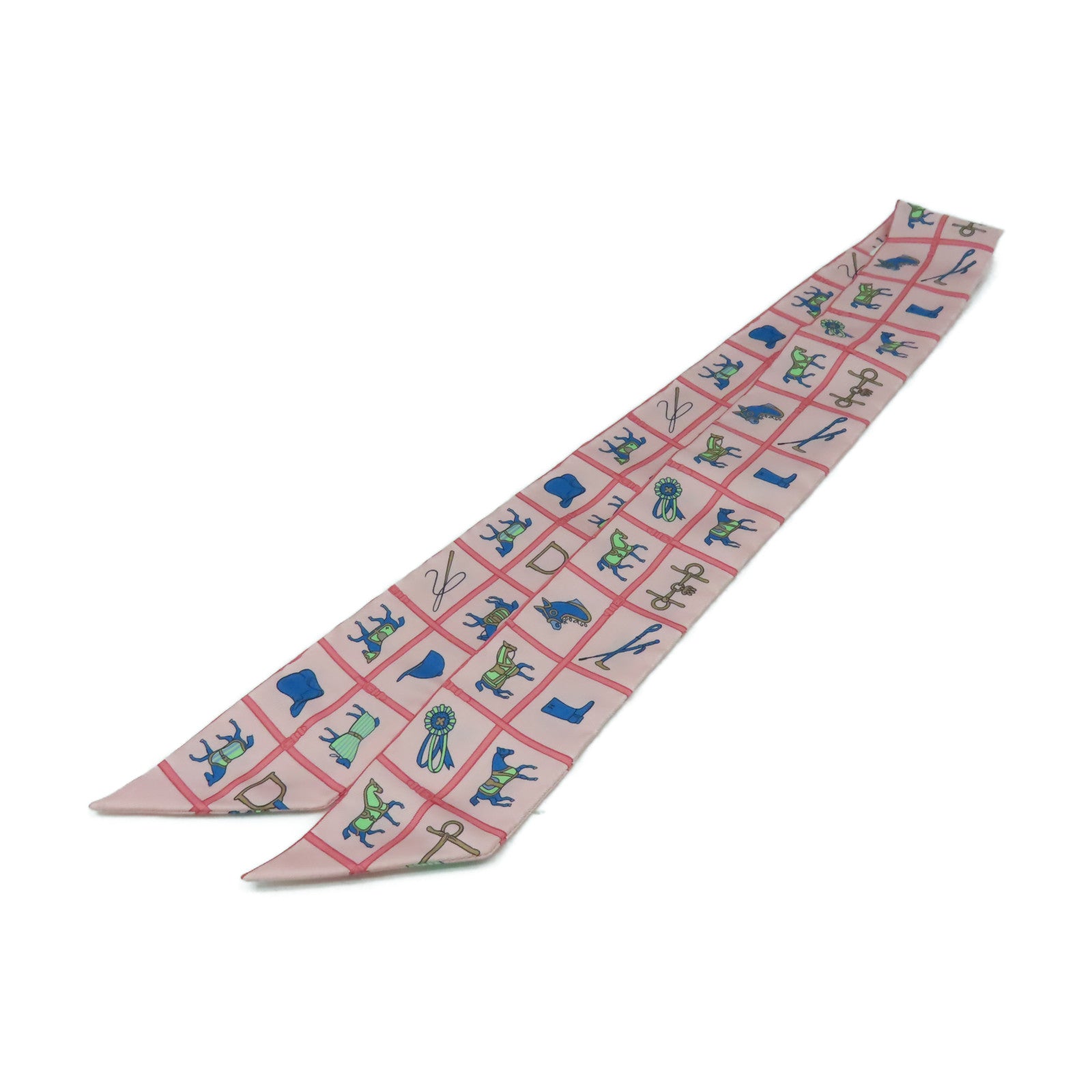 HERMES 絲質Twilly絲巾彩色/粉紅色/藍色