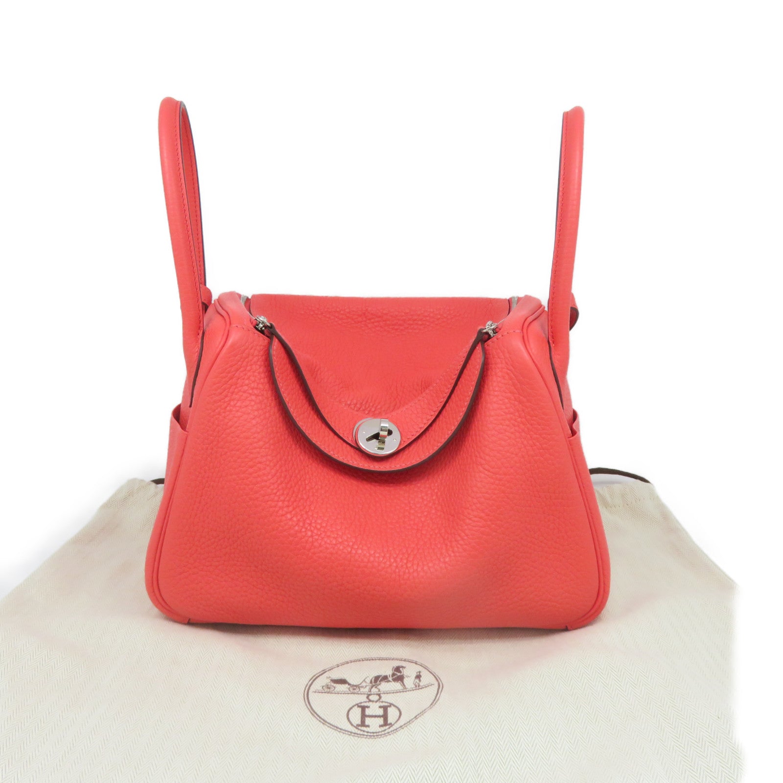 HERMES [Sharp Discount] Clemence Leather Lindy 26 Silver Buckle Hand Bag Pink