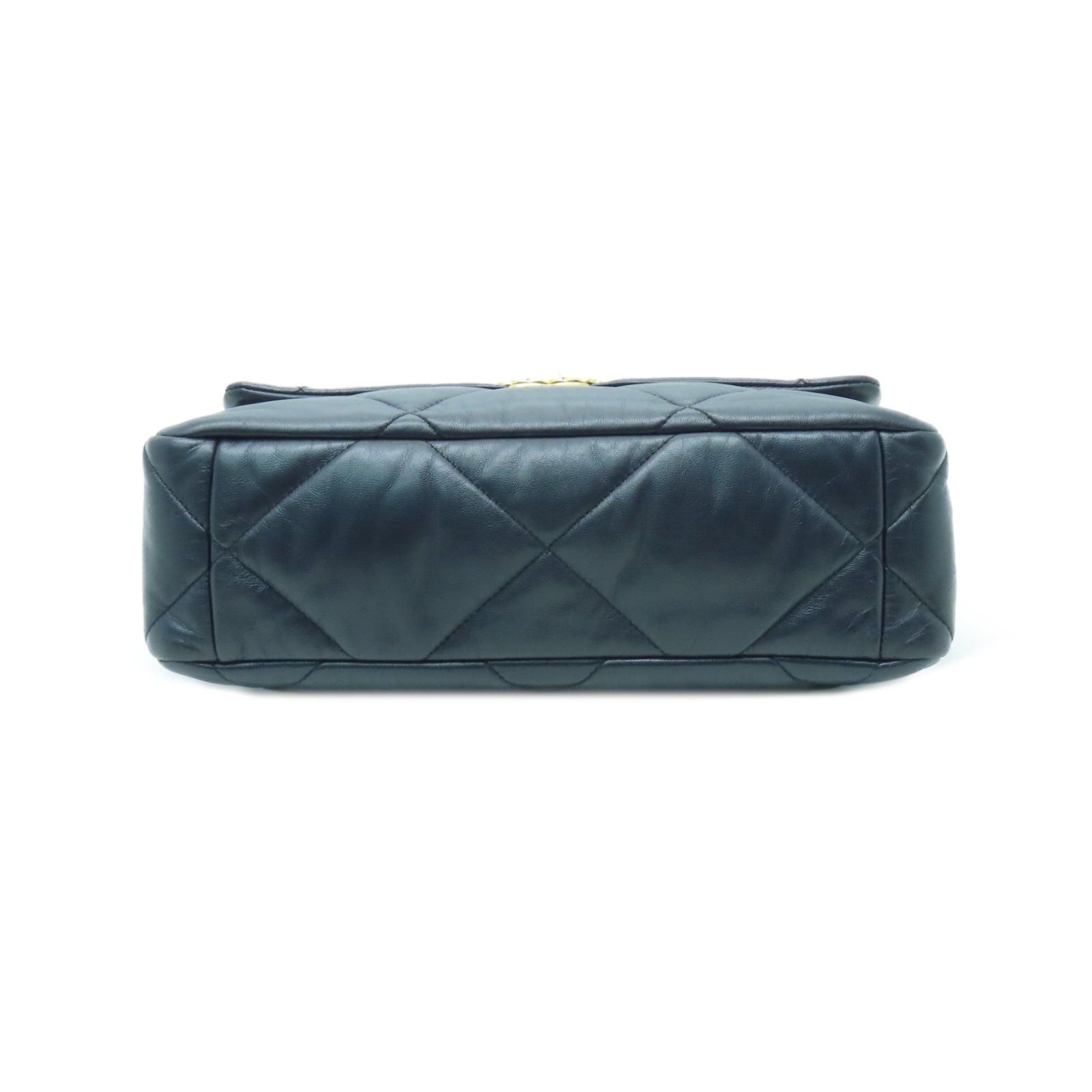 CHANEL 菱格羊皮皮革Shoulder Bag金扣/銀扣鏈帶肩背袋深藍色