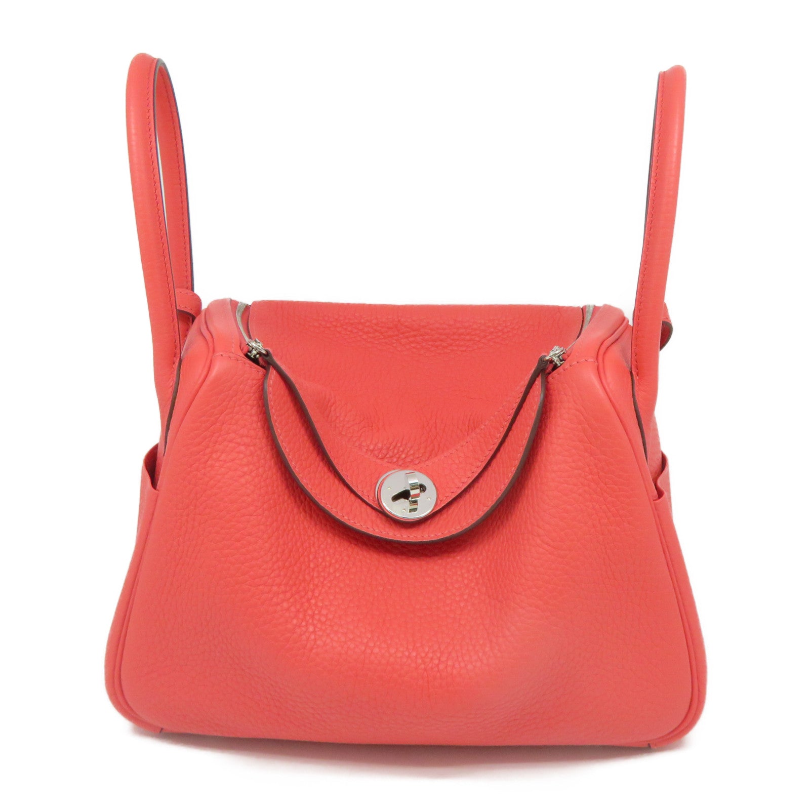 HERMES [Sharp Discount] Clemence Leather Lindy 26 Silver Buckle Hand Bag Pink