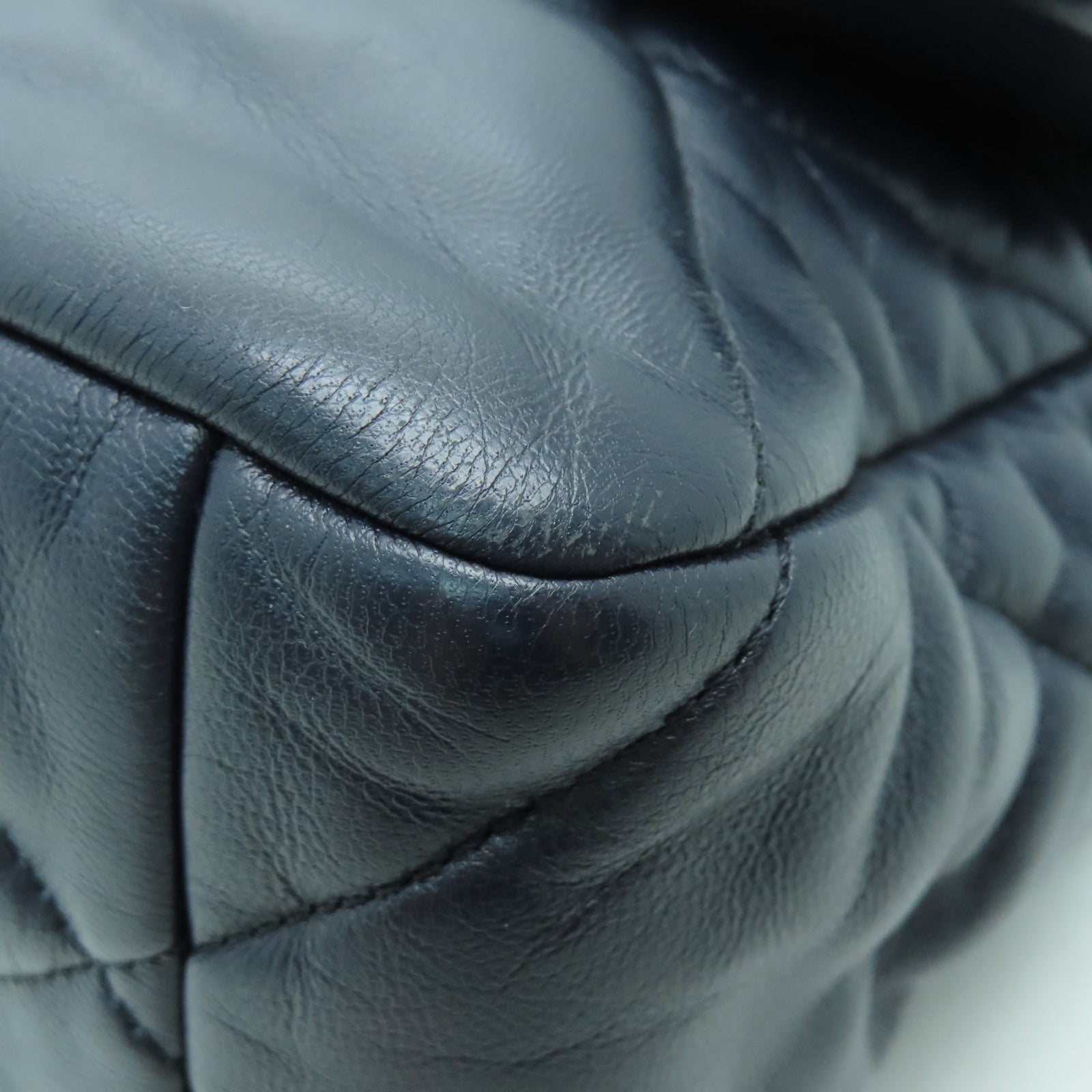CHANEL 菱格羊皮皮革Shoulder Bag金扣/銀扣鏈帶肩背袋深藍色