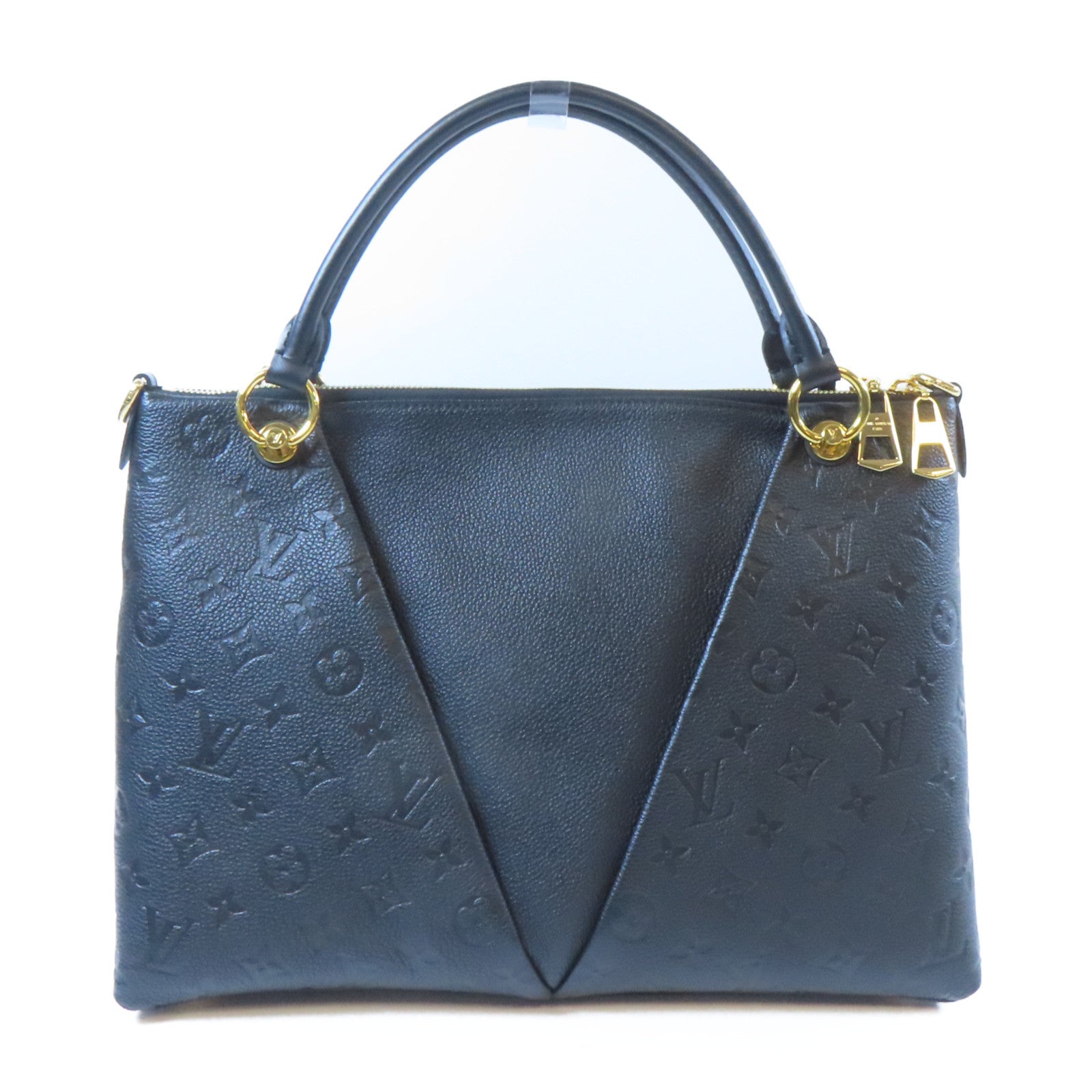 LOUIS VUITTON Monogram Empreinte V Tote MM金扣手挽肩背兩用袋黑色