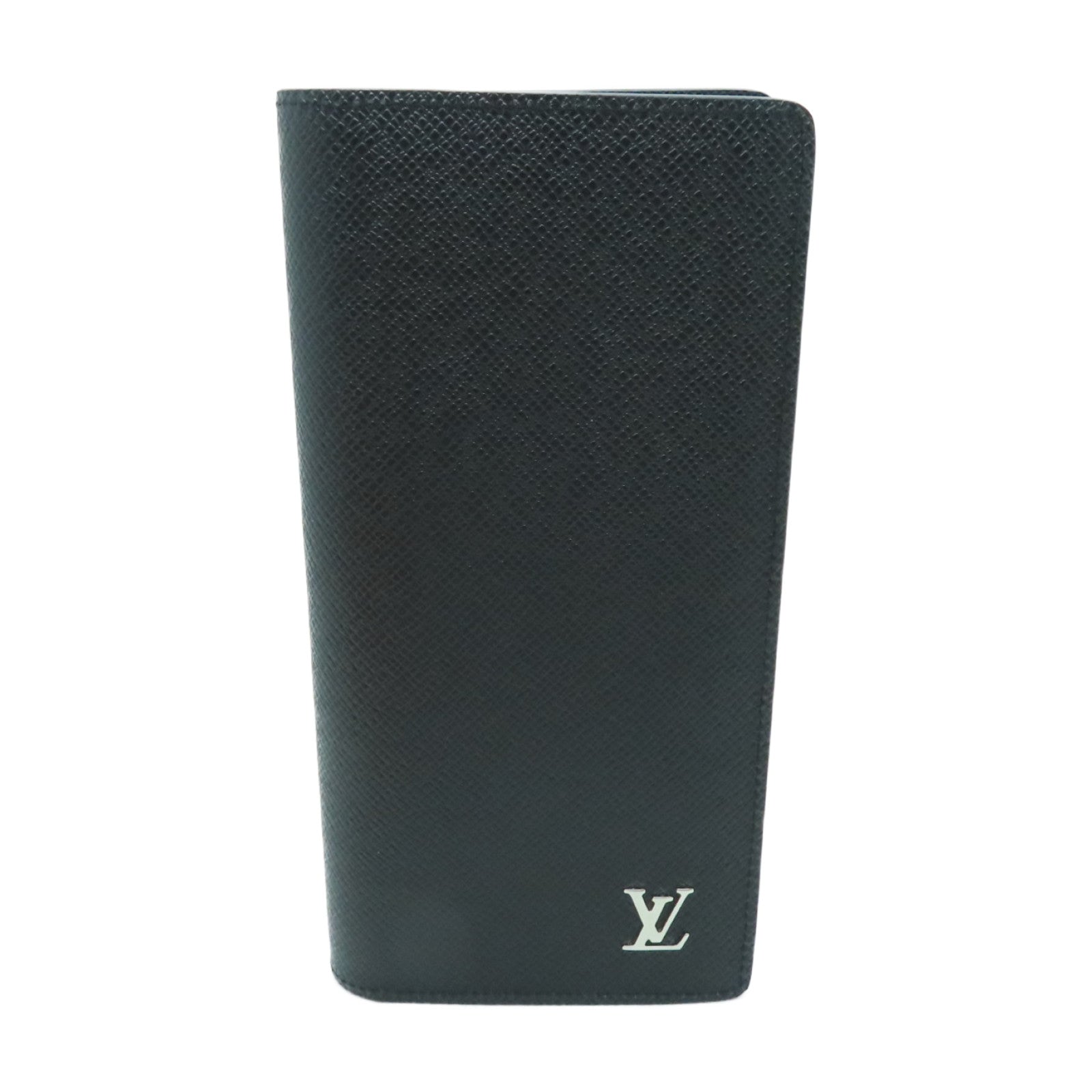 LOUIS VUITTON Taiga Brazza Silver Buckle Long Wallet Black