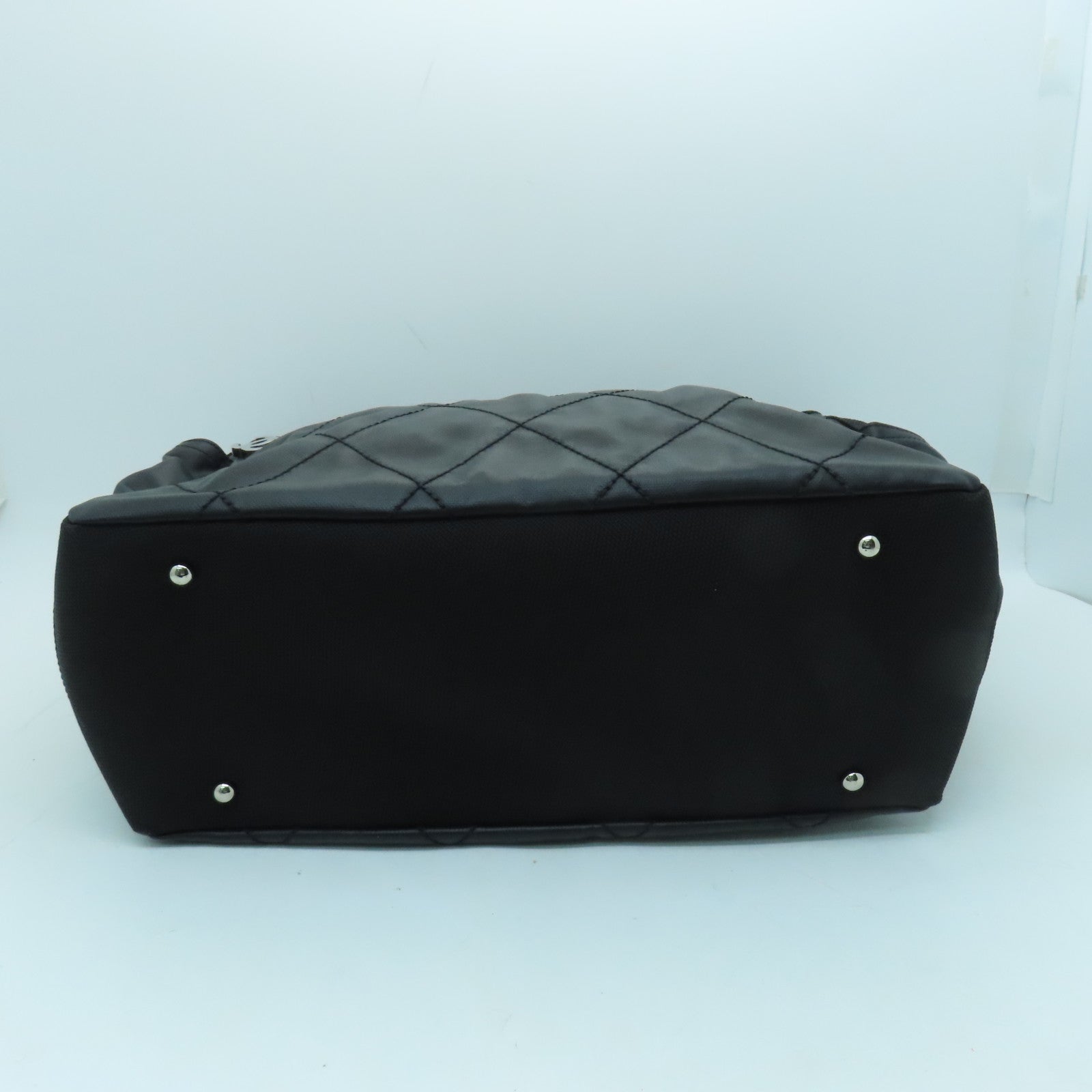 CHANEL 菱格皮革Tote Bag銀扣手挽袋黑色
