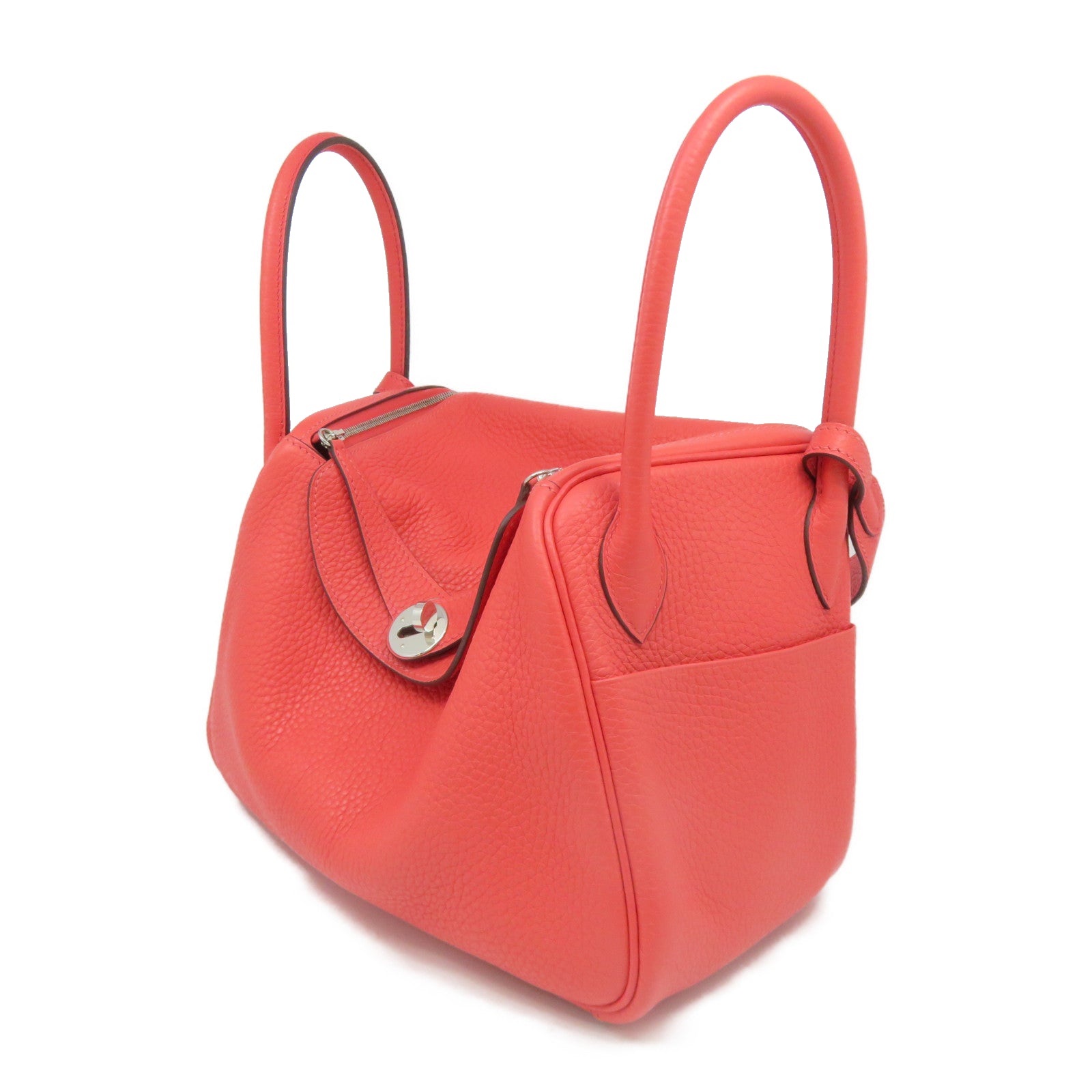 HERMES [Sharp Discount] Clemence Leather Lindy 26 Silver Buckle Hand Bag Pink