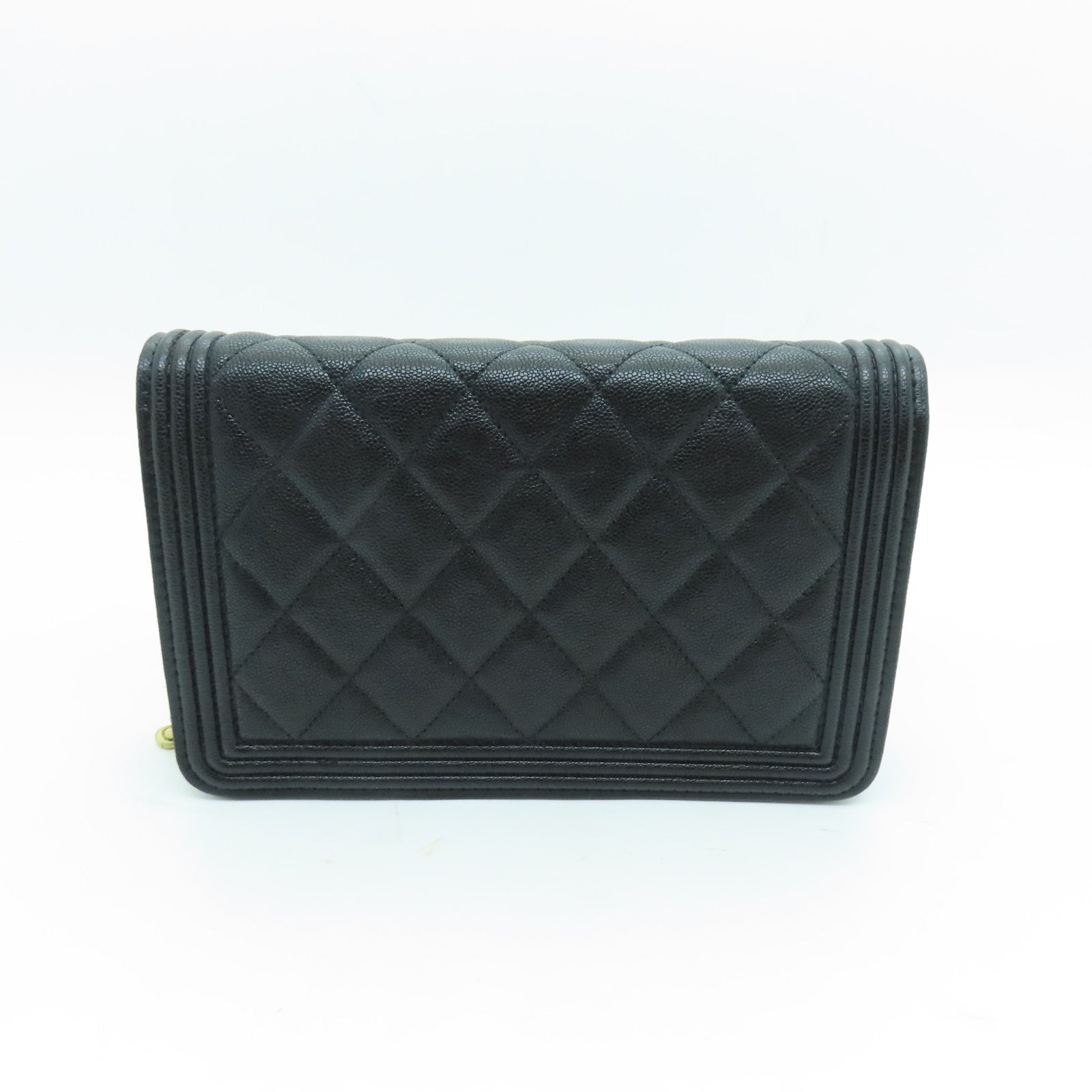 CHANEL 菱格Caviar皮革Boy Wallet On Chain金扣鏈帶肩背袋黑色