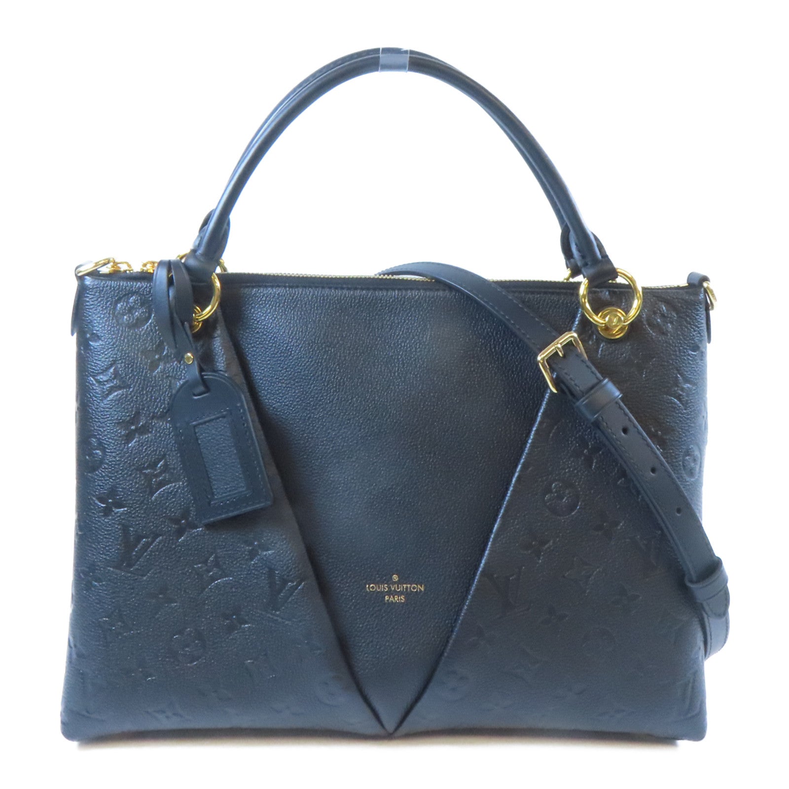 LOUIS VUITTON Monogram Empreinte V Tote MM金扣手挽肩背兩用袋黑色