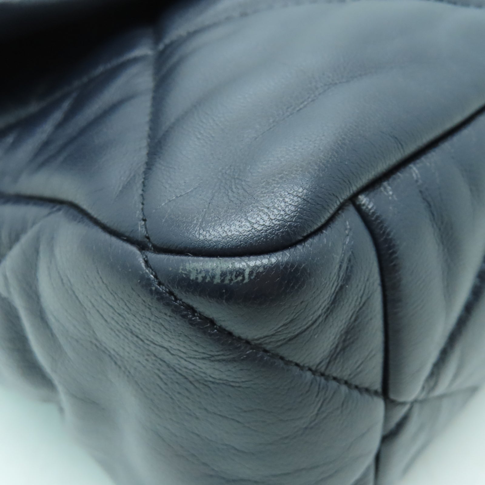CHANEL 菱格羊皮皮革Shoulder Bag金扣/銀扣鏈帶肩背袋深藍色